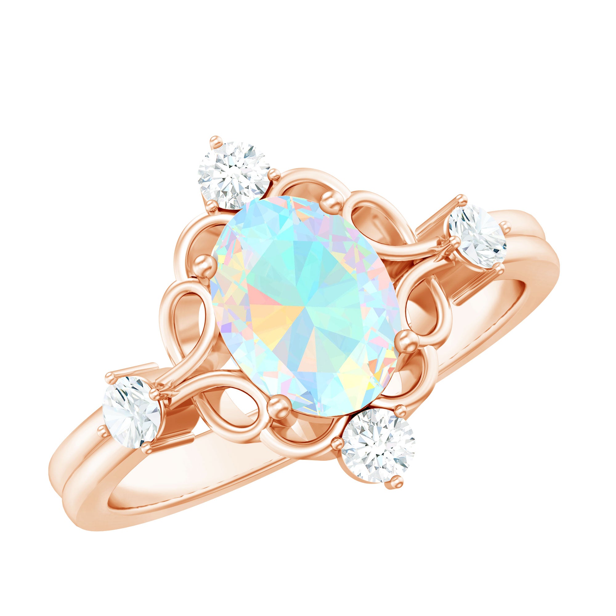 Designer Ethiopian Opal and Diamond Engagement Ring AAA - Rosec Jewels