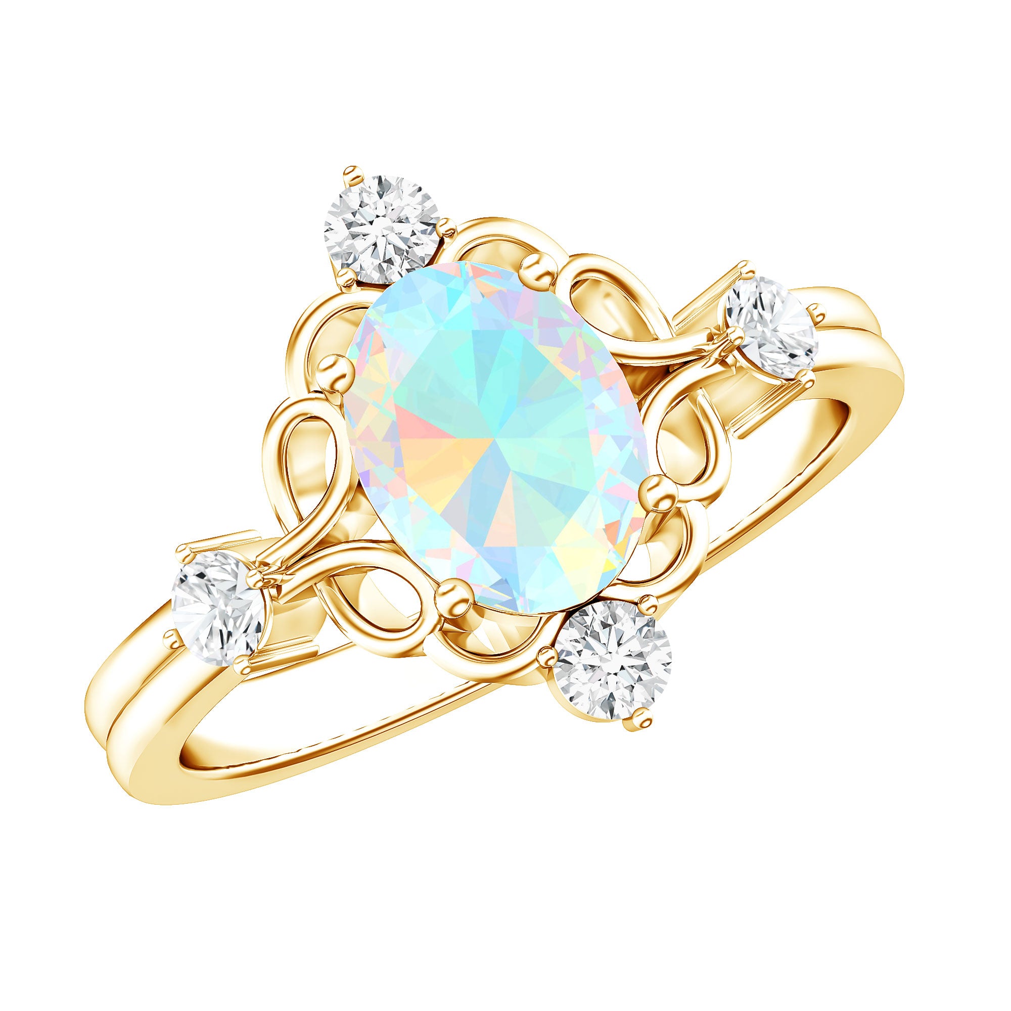 Designer Ethiopian Opal and Diamond Engagement Ring AAA - Rosec Jewels