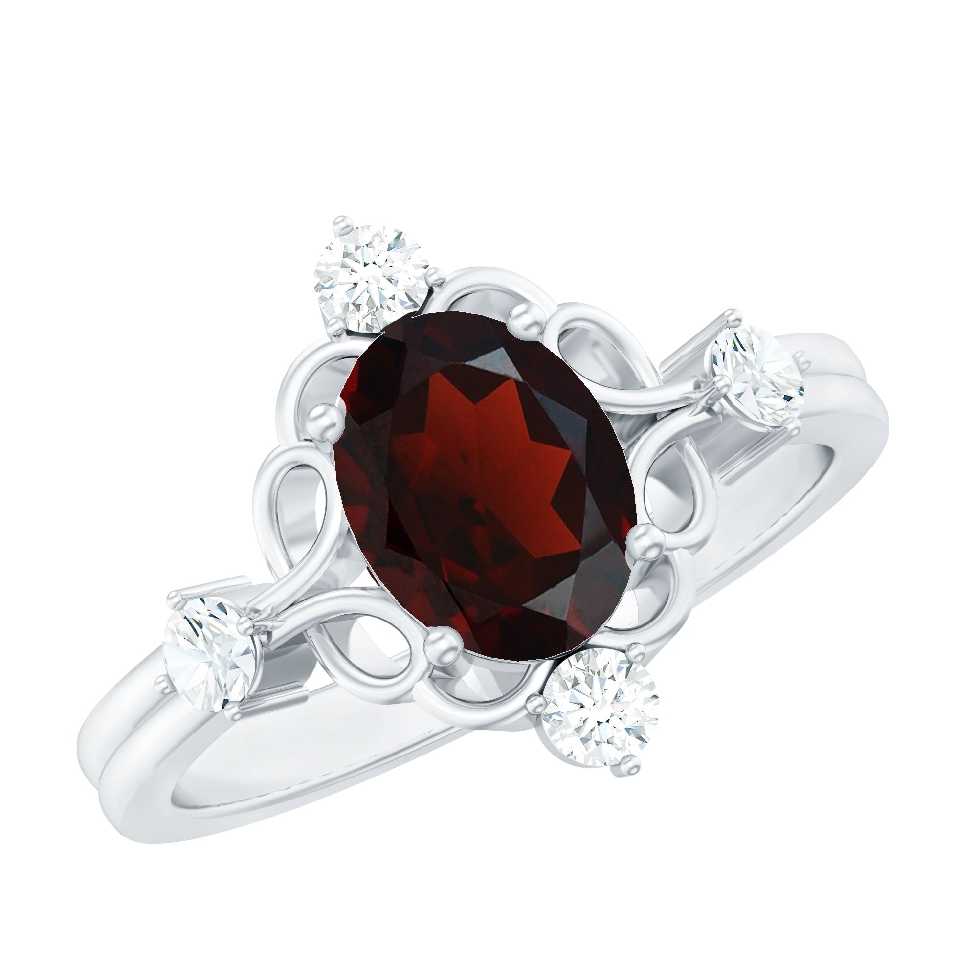 Vintage looking 1.5 Carat Oval Garnet Engagement Ring with Diamond AAA - Rosec Jewels