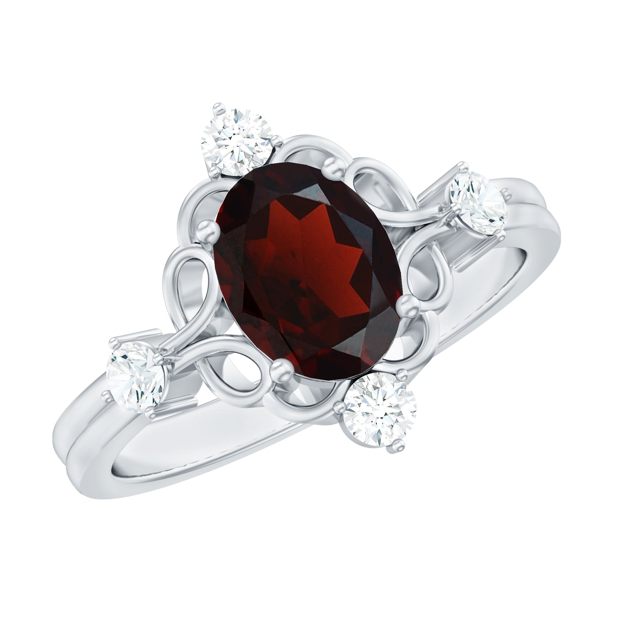 Vintage looking 6X8mm Oval Garnet Engagement Ring with Diamond