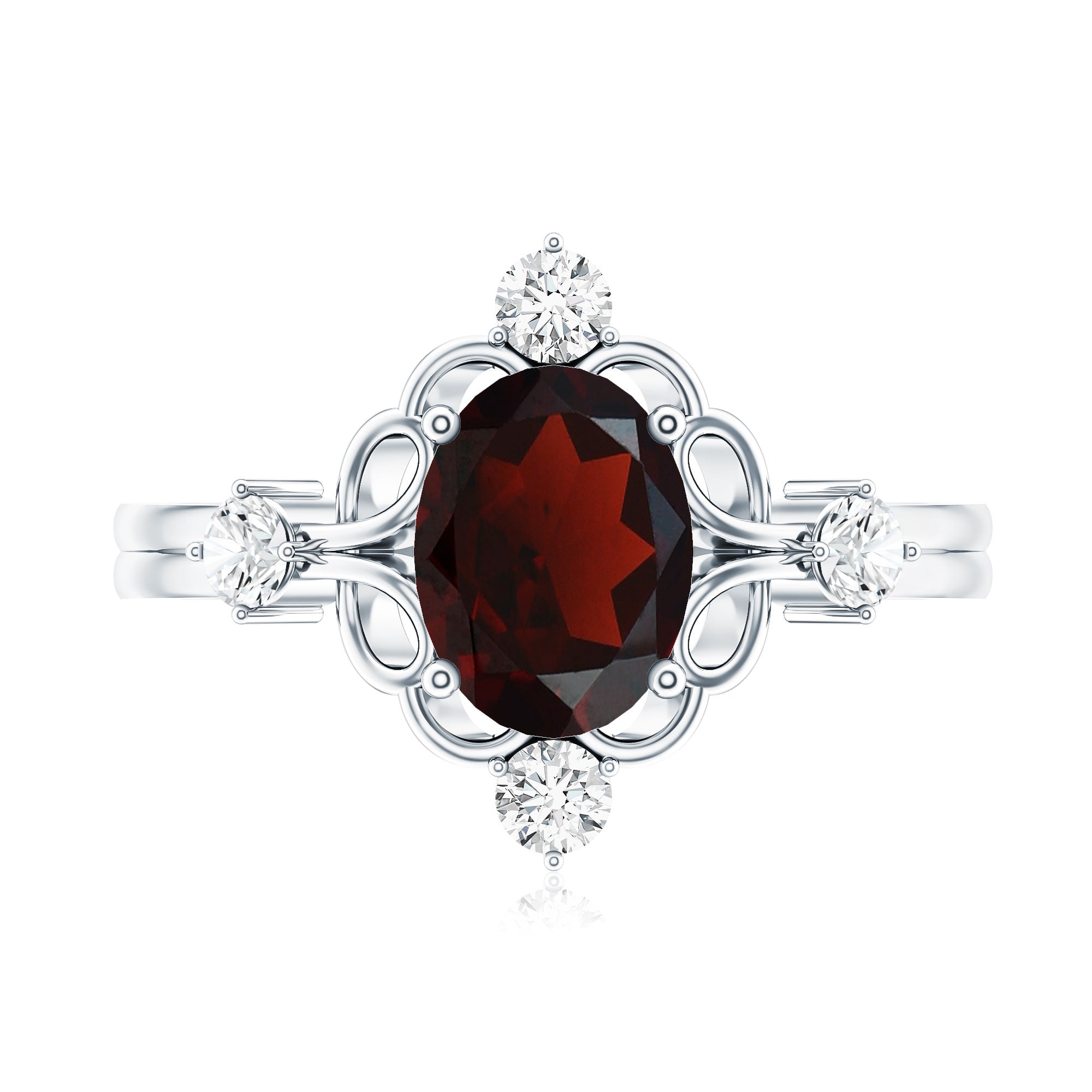 Vintage looking 1.5 Carat Oval Garnet Engagement Ring with Diamond AAA - Rosec Jewels