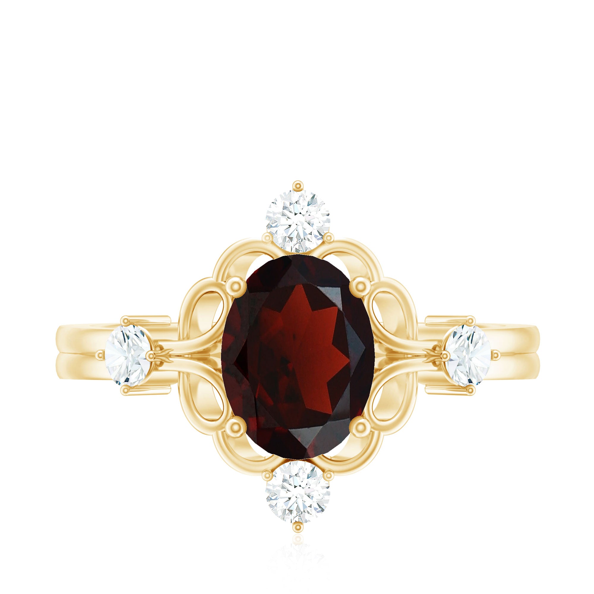 Vintage looking 1.5 Carat Oval Garnet Engagement Ring with Diamond AAA - Rosec Jewels