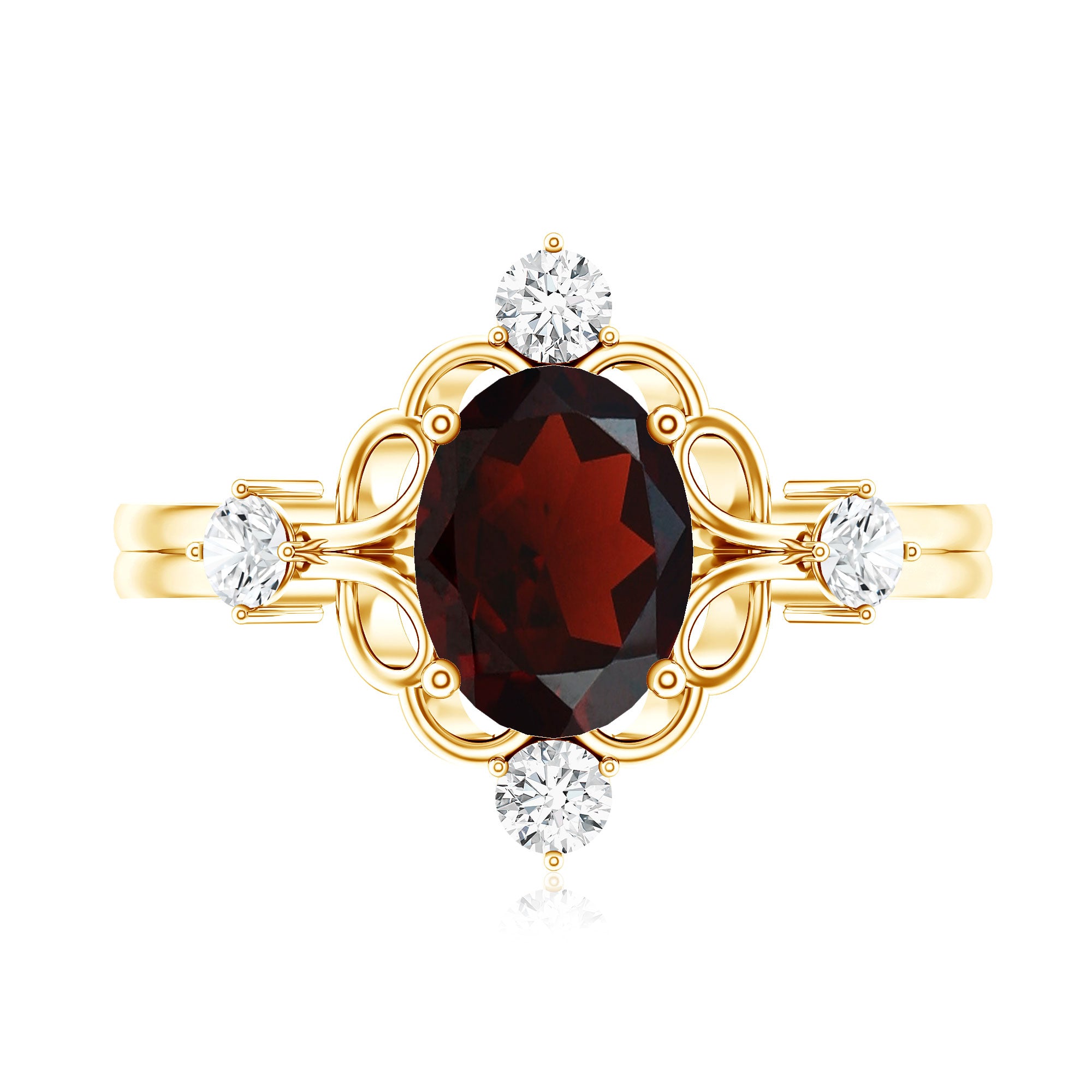 Vintage looking 1.5 Carat Oval Garnet Engagement Ring with Diamond AAA - Rosec Jewels