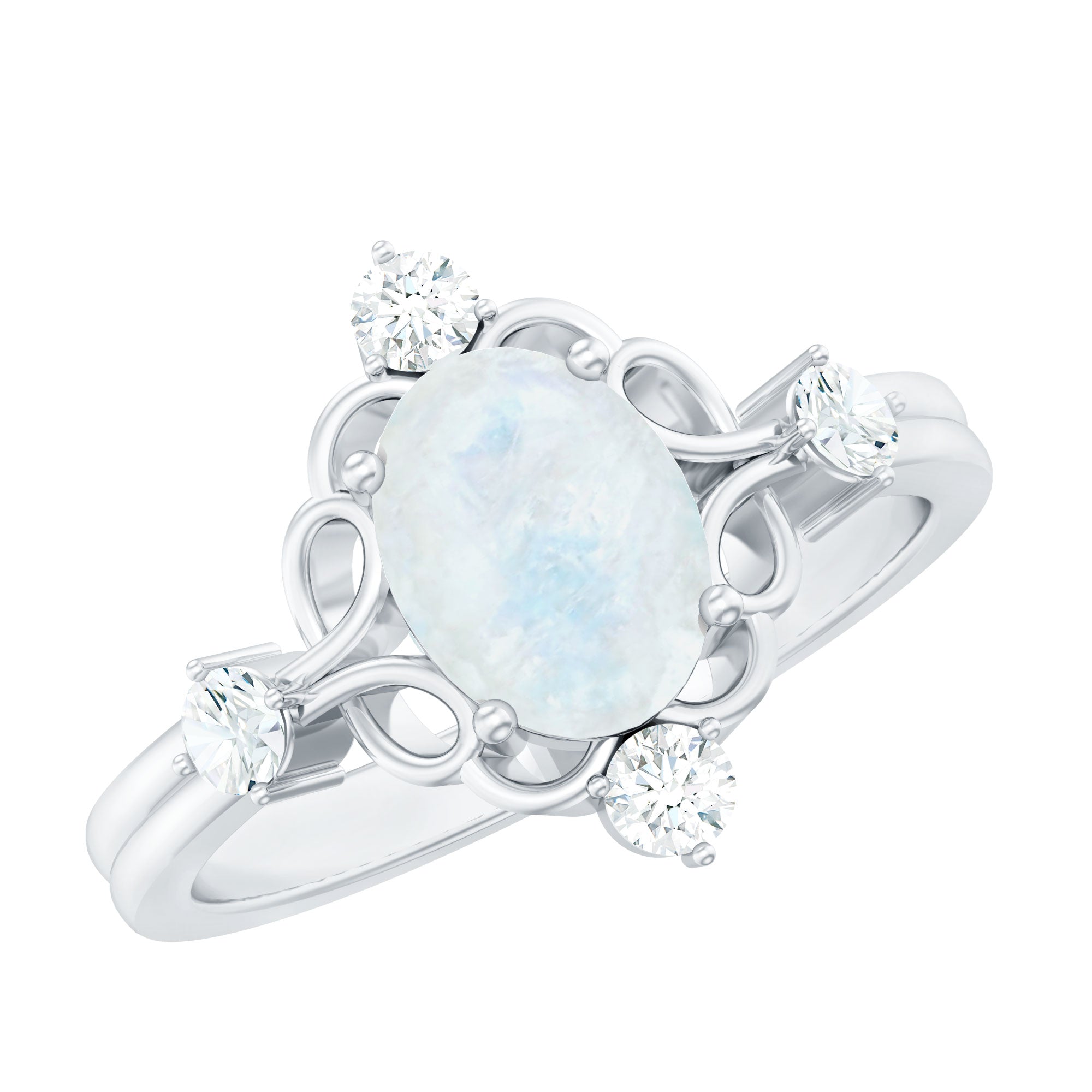 Oval Moonstone Cocktail Ring with Diamond AAA - Rosec Jewels