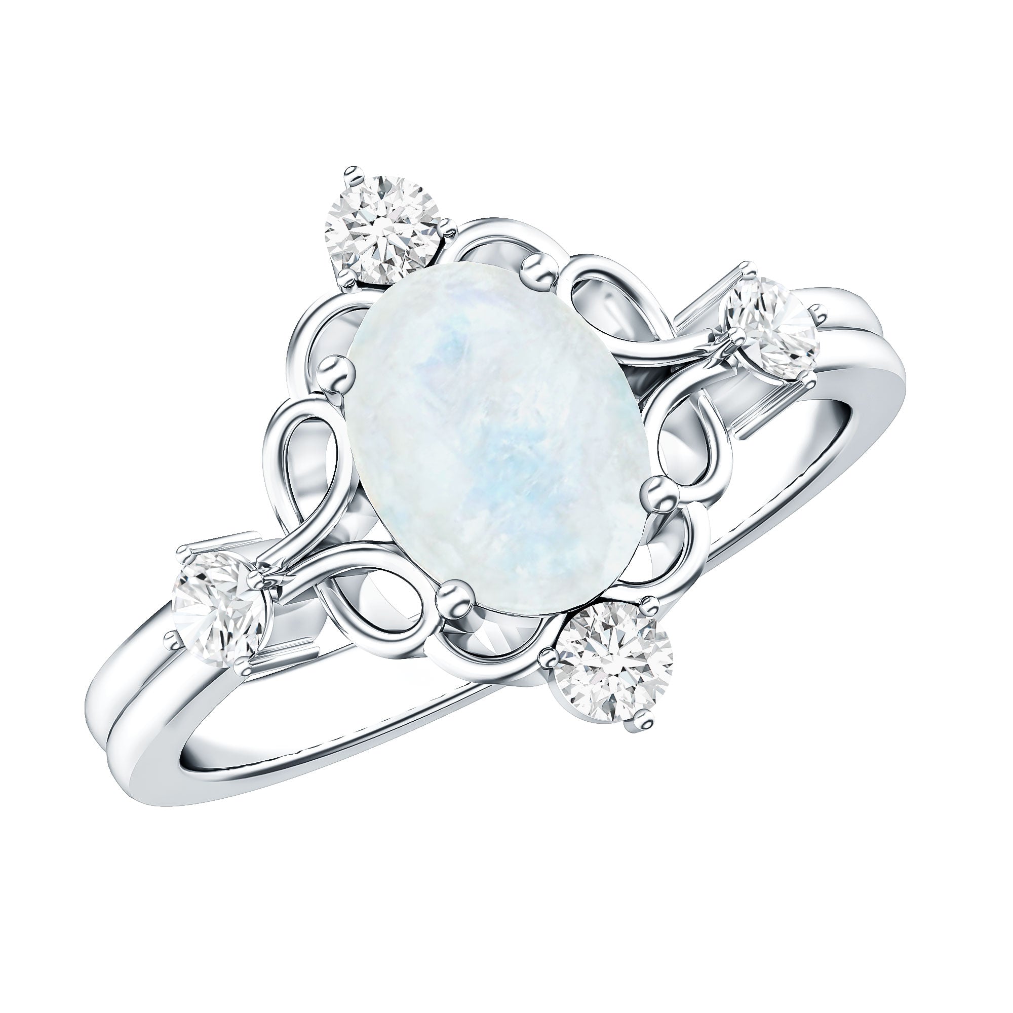 Oval Moonstone Cocktail Ring with Diamond AAA - Rosec Jewels