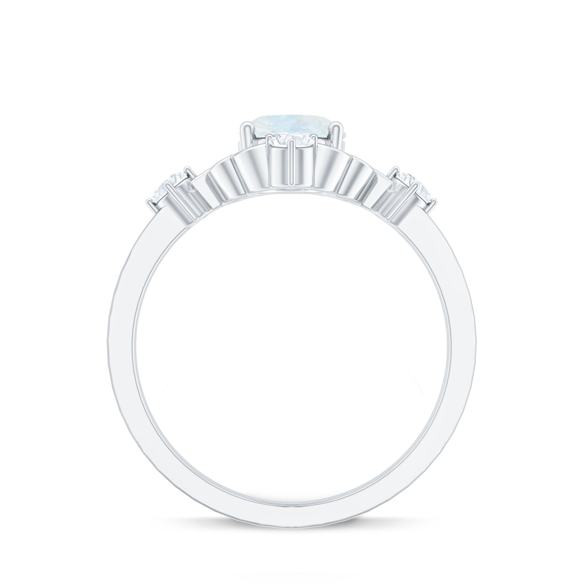 Oval Moonstone Cocktail Ring with Diamond AAA - Rosec Jewels