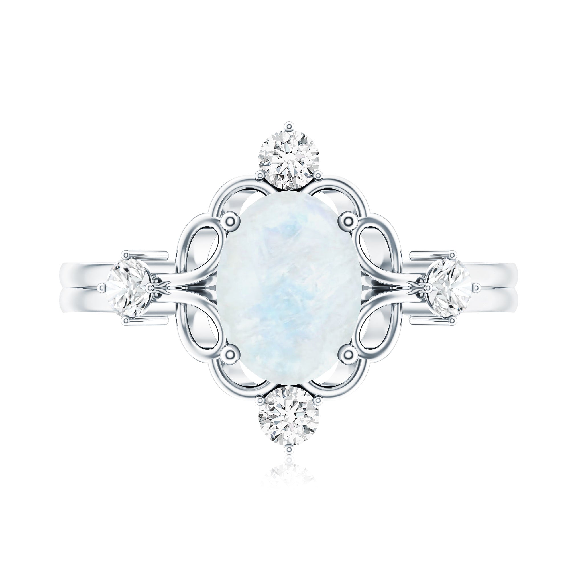 Oval Moonstone Cocktail Ring with Diamond AAA - Rosec Jewels