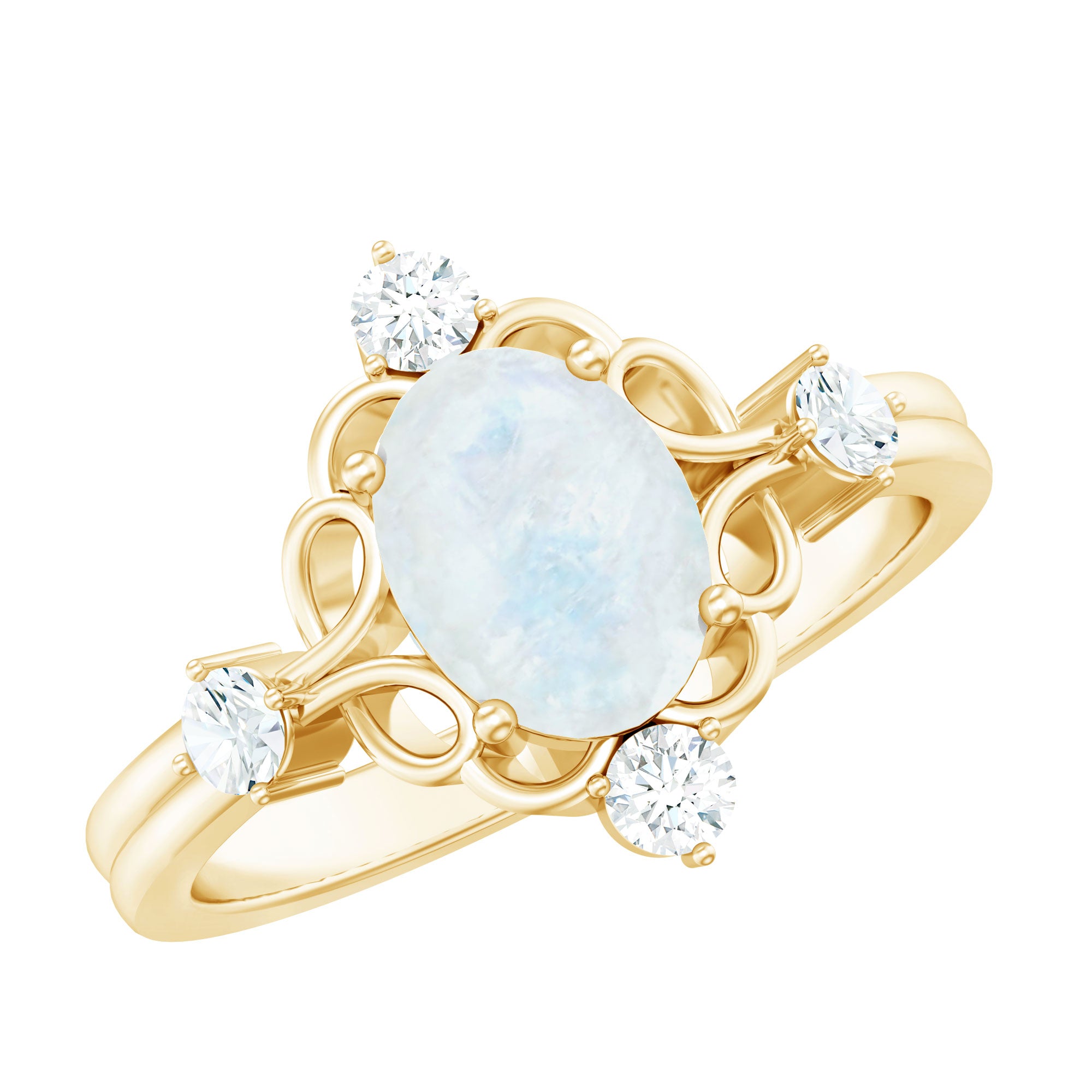 Oval Moonstone Cocktail Ring with Diamond AAA - Rosec Jewels