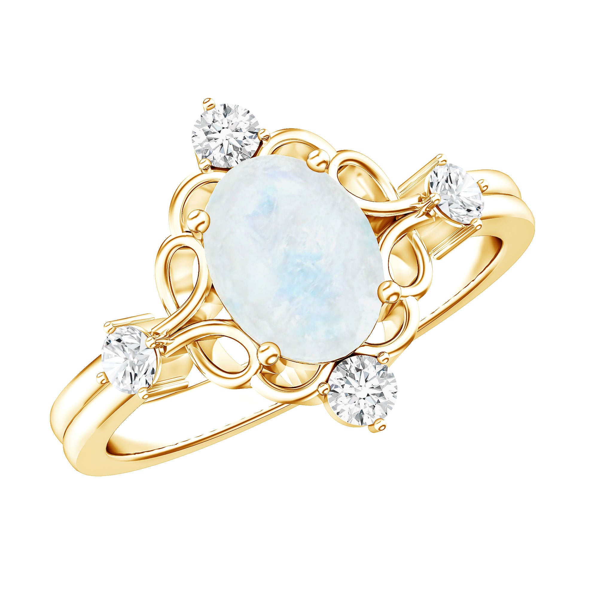 Oval Moonstone Cocktail Ring with Diamond AAA - Rosec Jewels