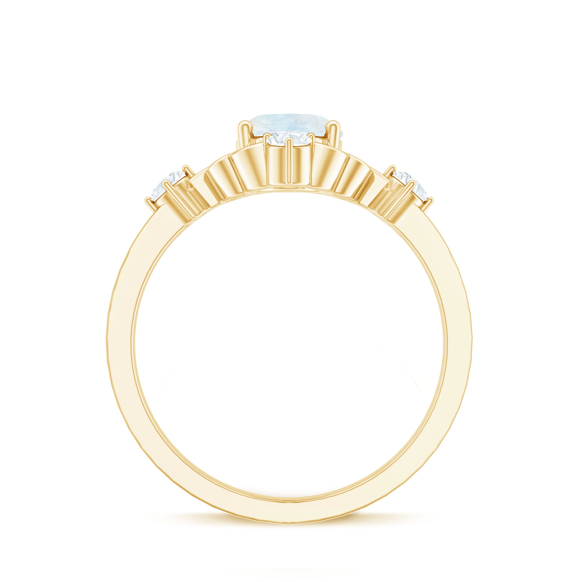 Oval Moonstone Cocktail Ring with Diamond AAA - Rosec Jewels