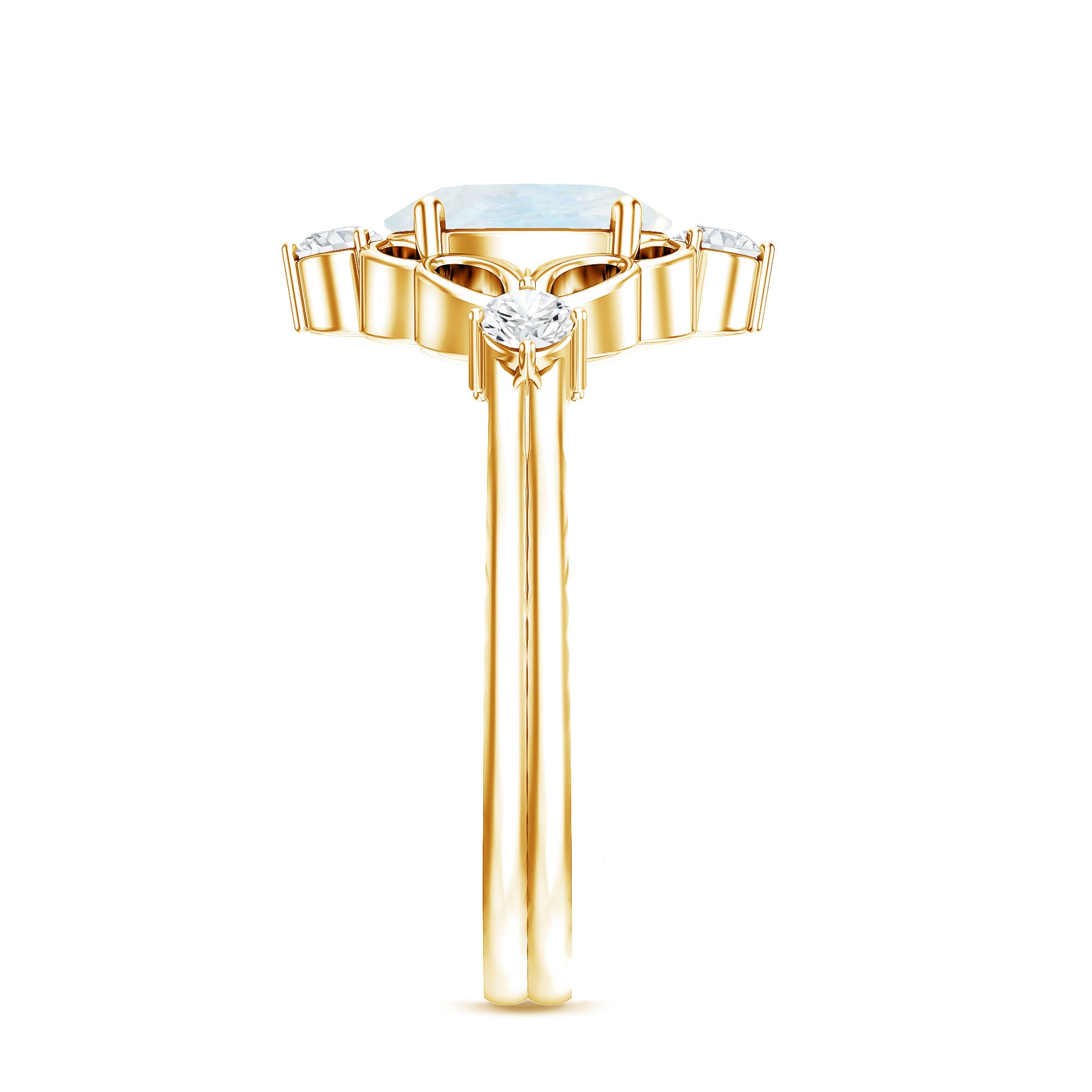 Oval Moonstone Cocktail Ring with Diamond AAA - Rosec Jewels