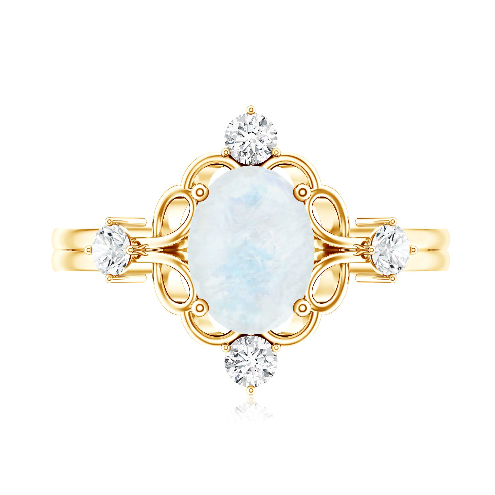 Oval Moonstone Cocktail Ring with Diamond AAA - Rosec Jewels