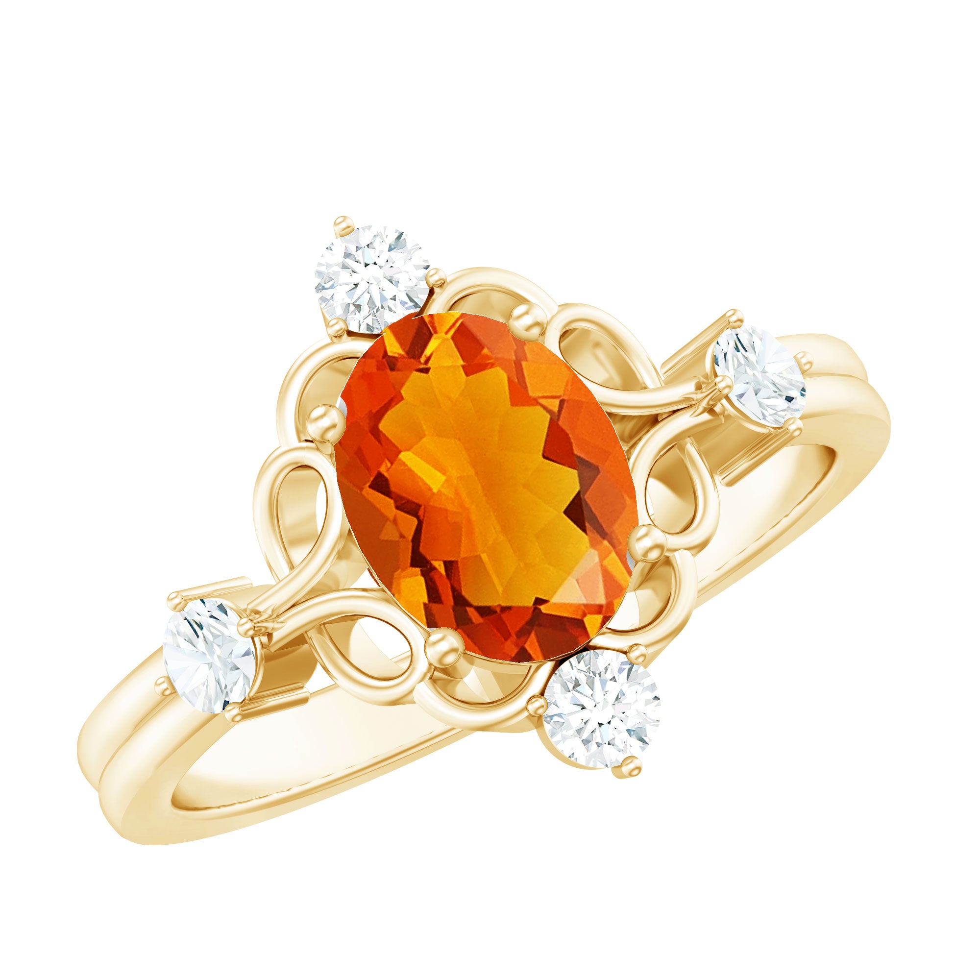 Oval Fire Opal Cocktail Ring with Diamond AAA - Rosec Jewels