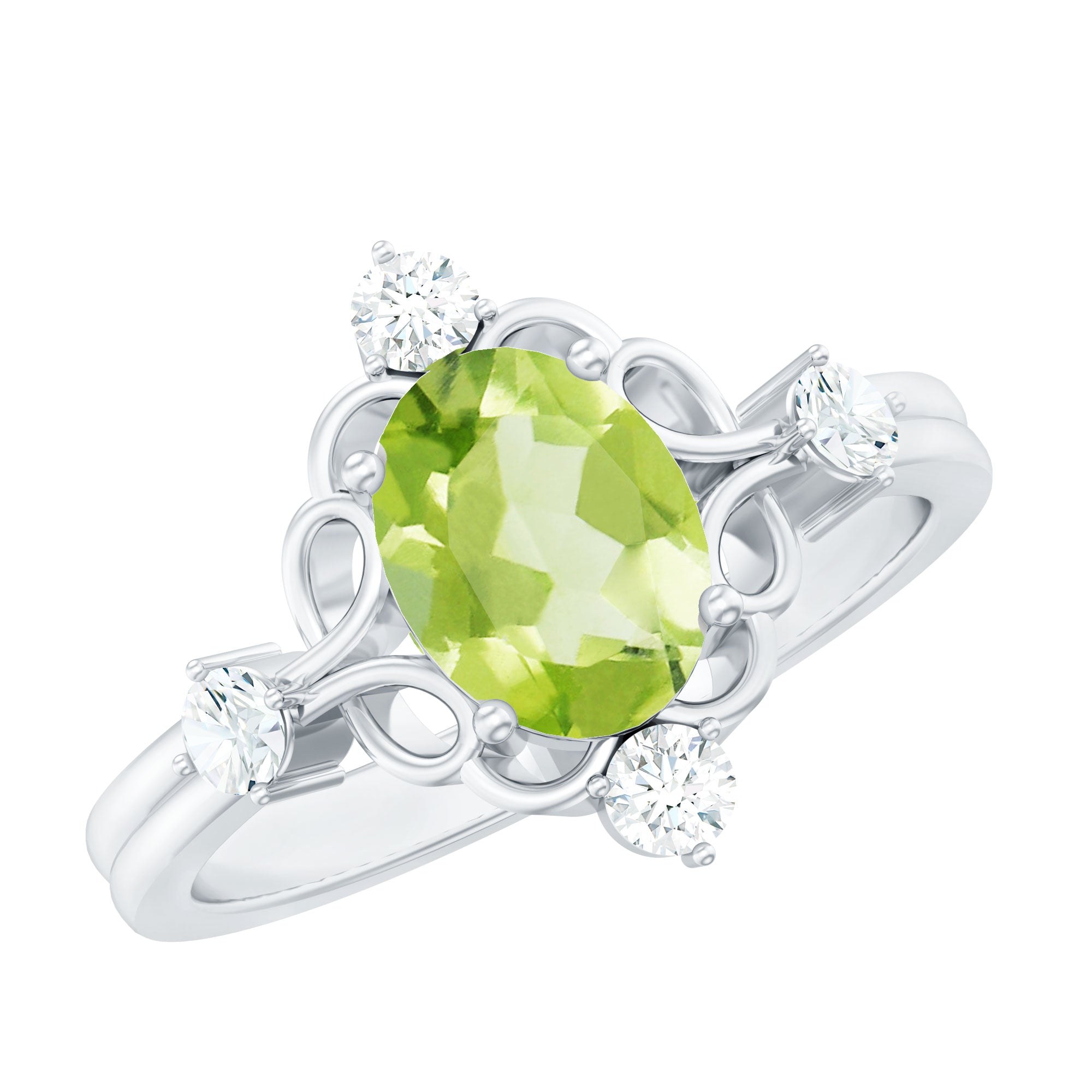 Oval Peridot Cocktail Ring with Diamond AAA - Rosec Jewels