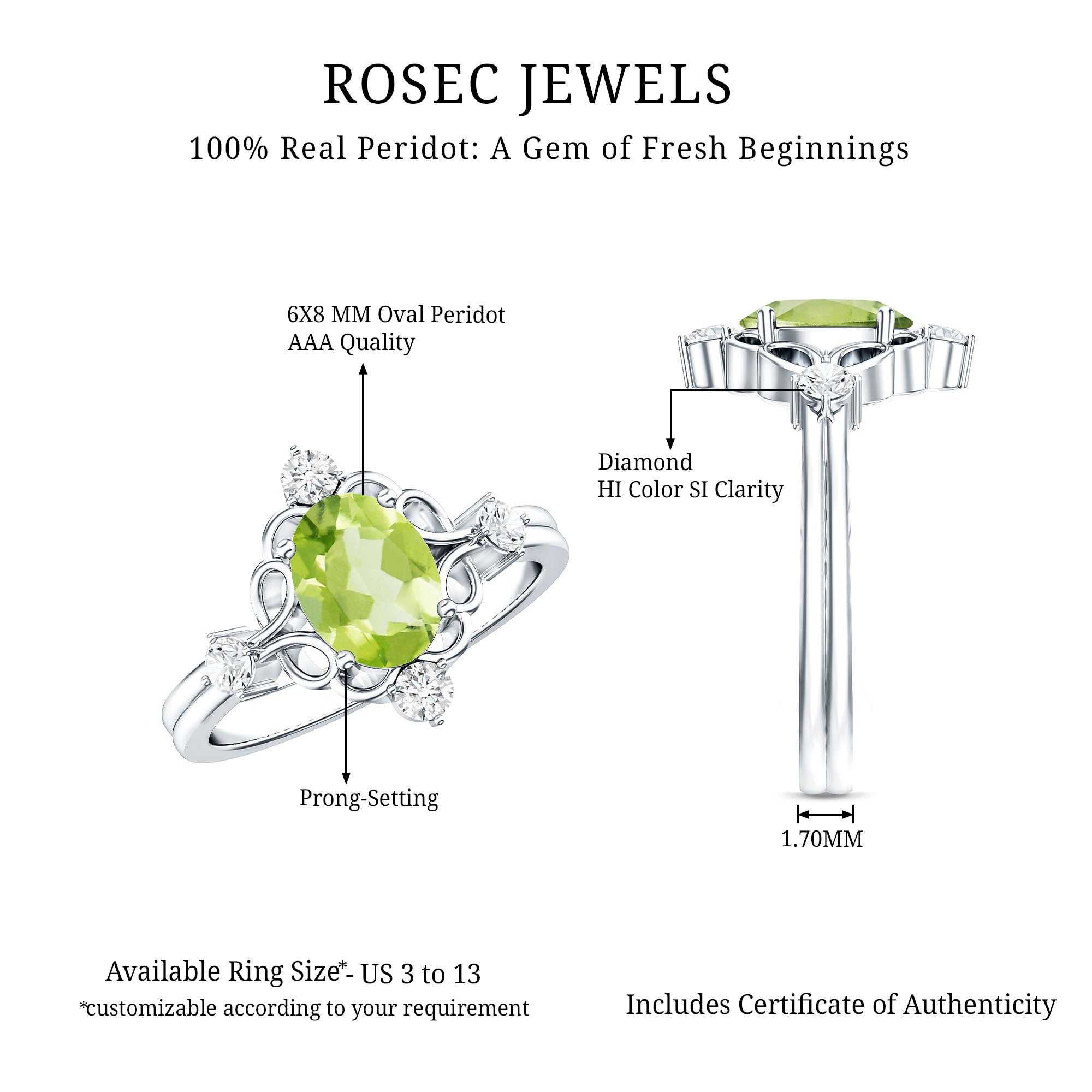 Oval Peridot Cocktail Ring with Diamond AAA - Rosec Jewels