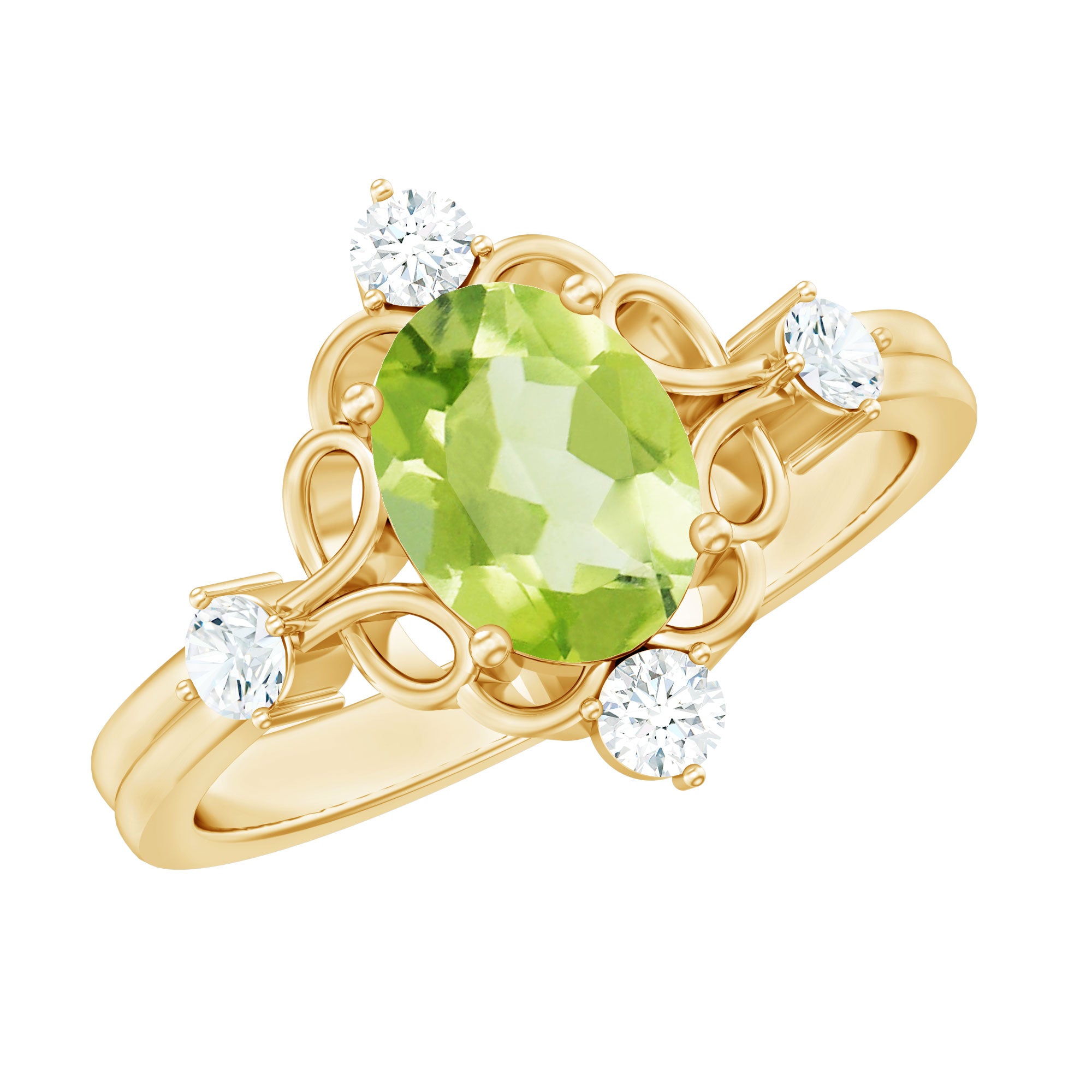 Oval Peridot Cocktail Ring with Diamond AAA - Rosec Jewels