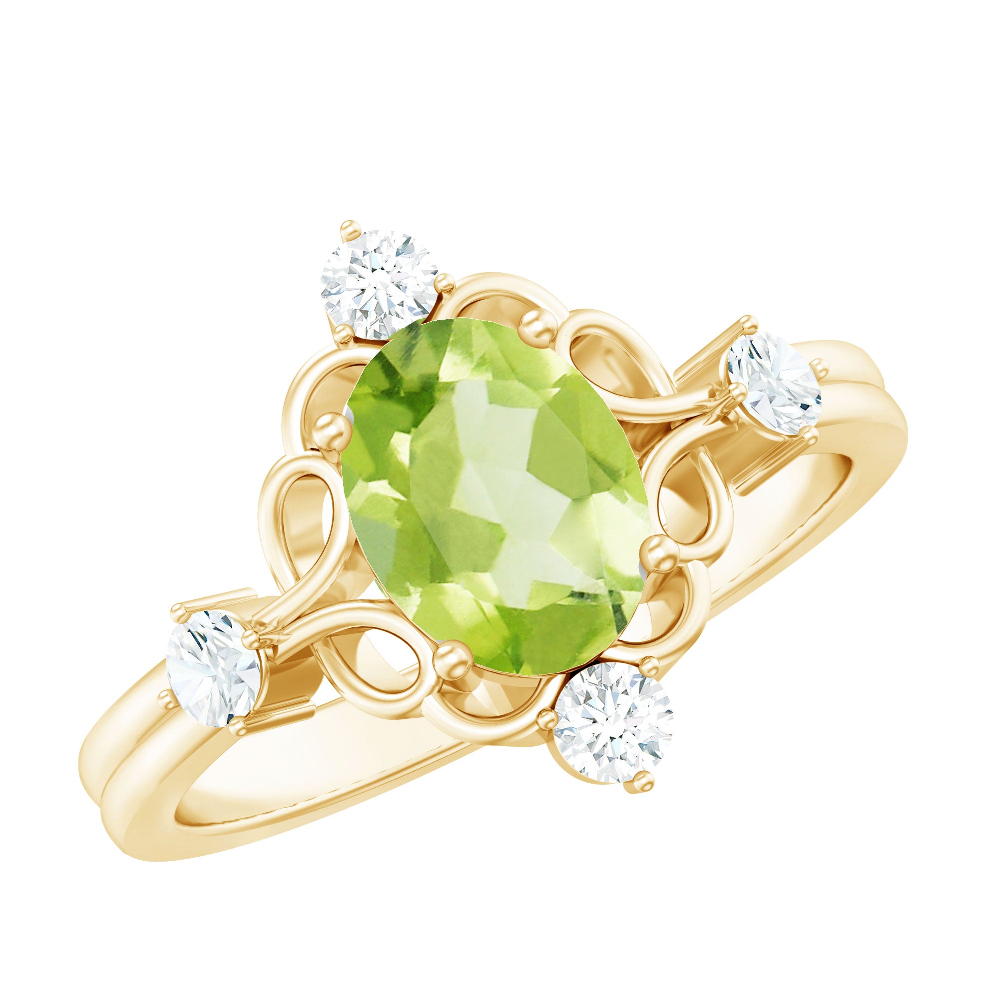 Oval Peridot Cocktail Ring with Diamond AAA - Rosec Jewels