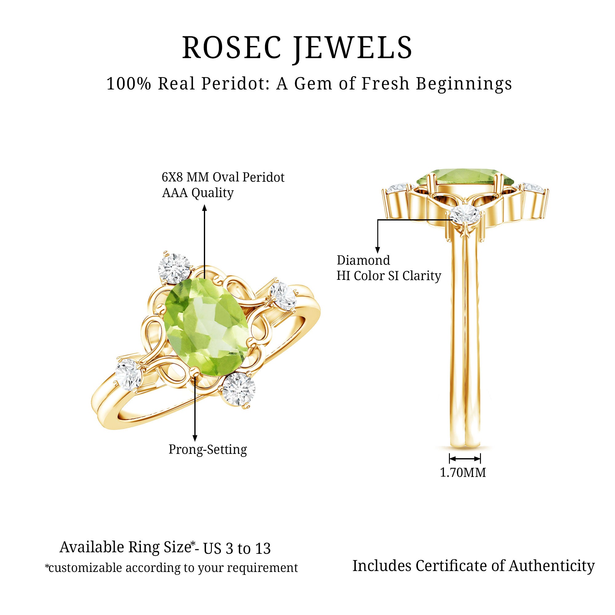 Oval Peridot Cocktail Ring with Diamond AAA - Rosec Jewels