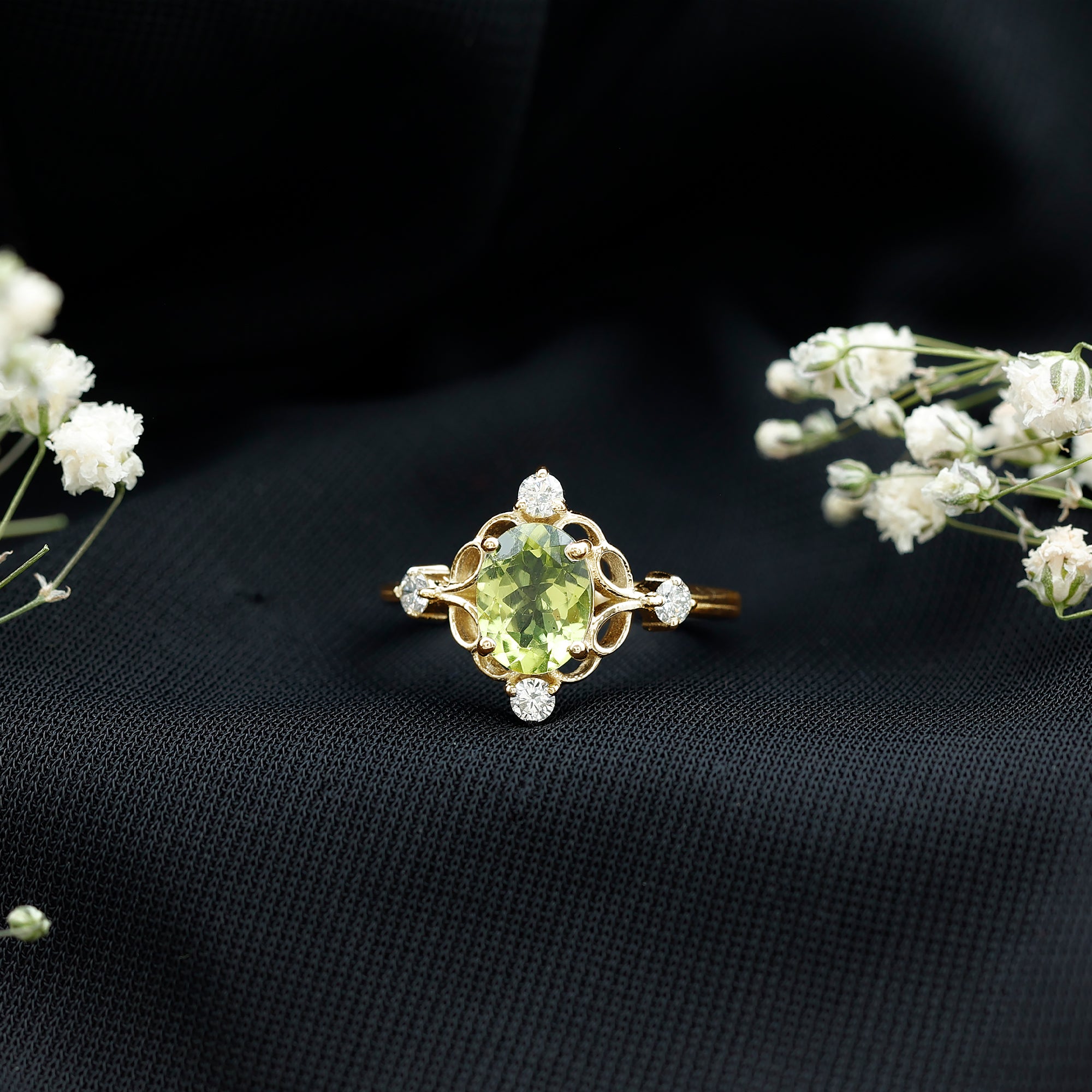 Oval Peridot Cocktail Ring with Diamond AAA - Rosec Jewels