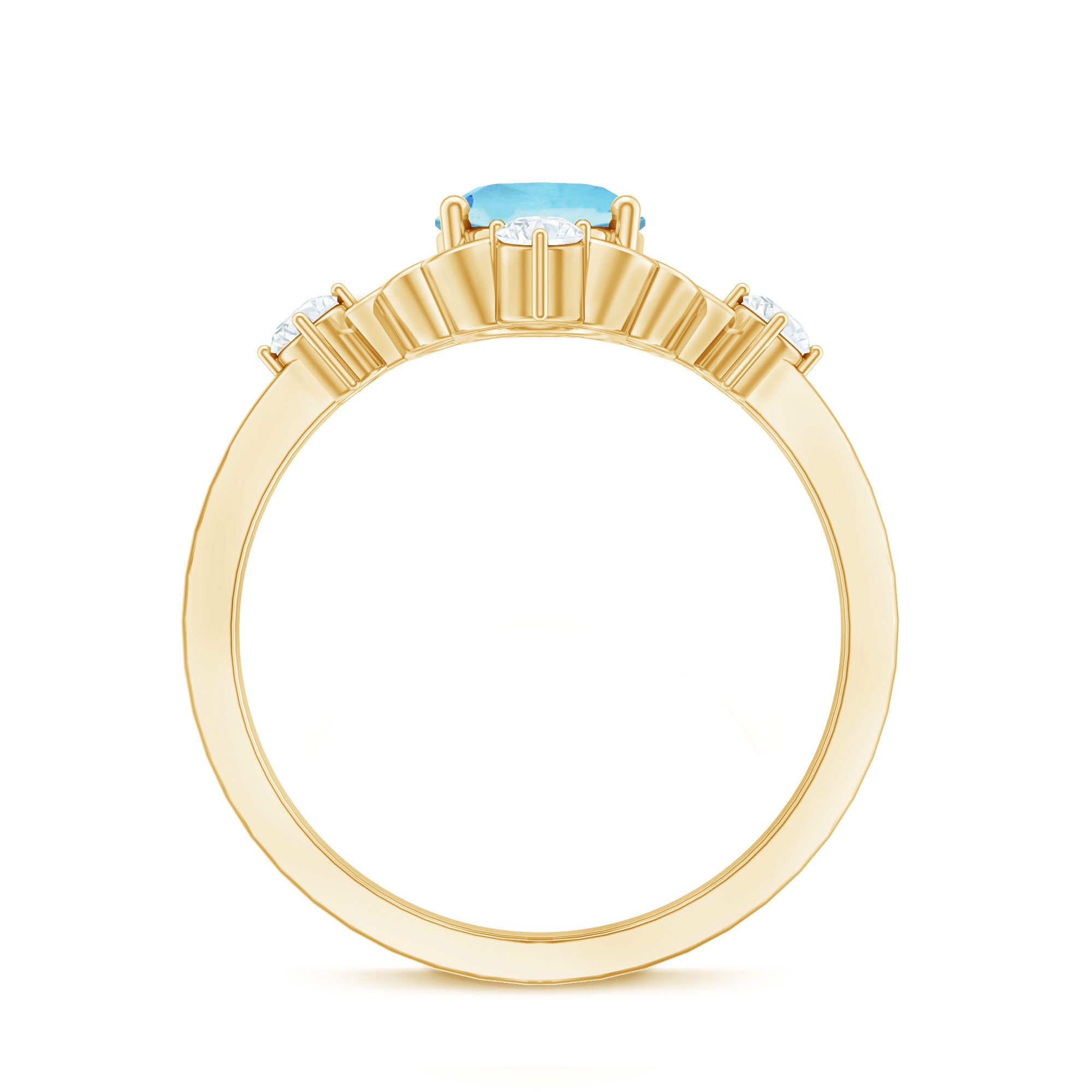 Art Deco Style 1 Carat Oval Shape Aquamarine and Diamond Cocktail Ring AAA - Rosec Jewels