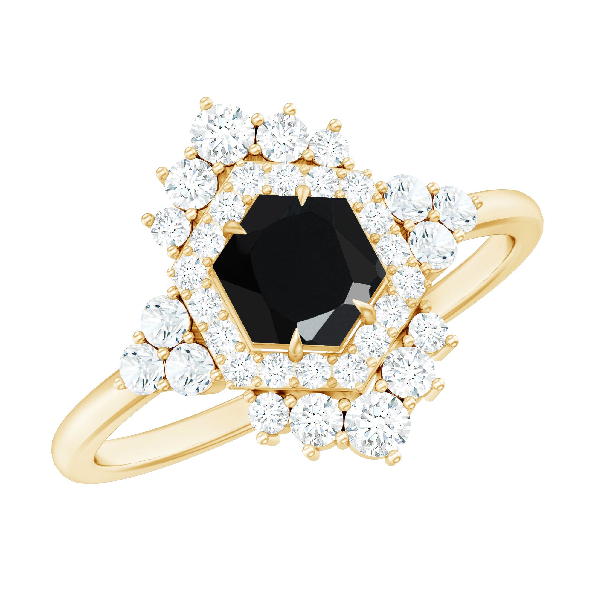 Rosec Jewels-Black Spinel and Diamond Vintage Engagement Ring in Silver