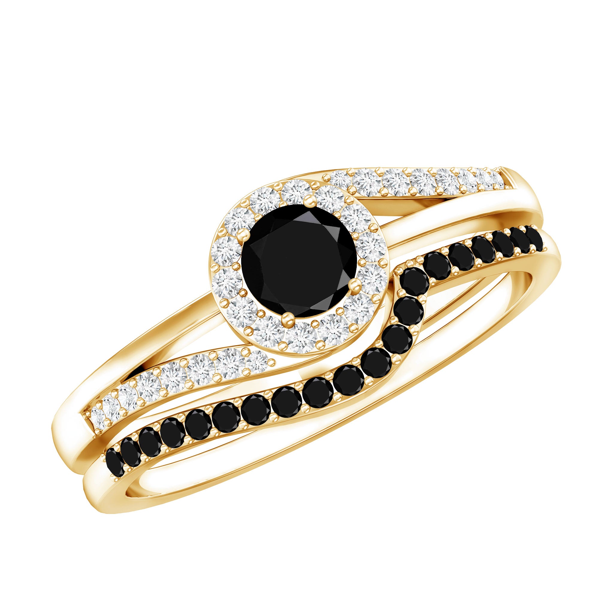 Certified Lab Grown Black and White Diamond Engagement Ring Set for Women AAAA ( Synthetic ) - Rosec Jewels