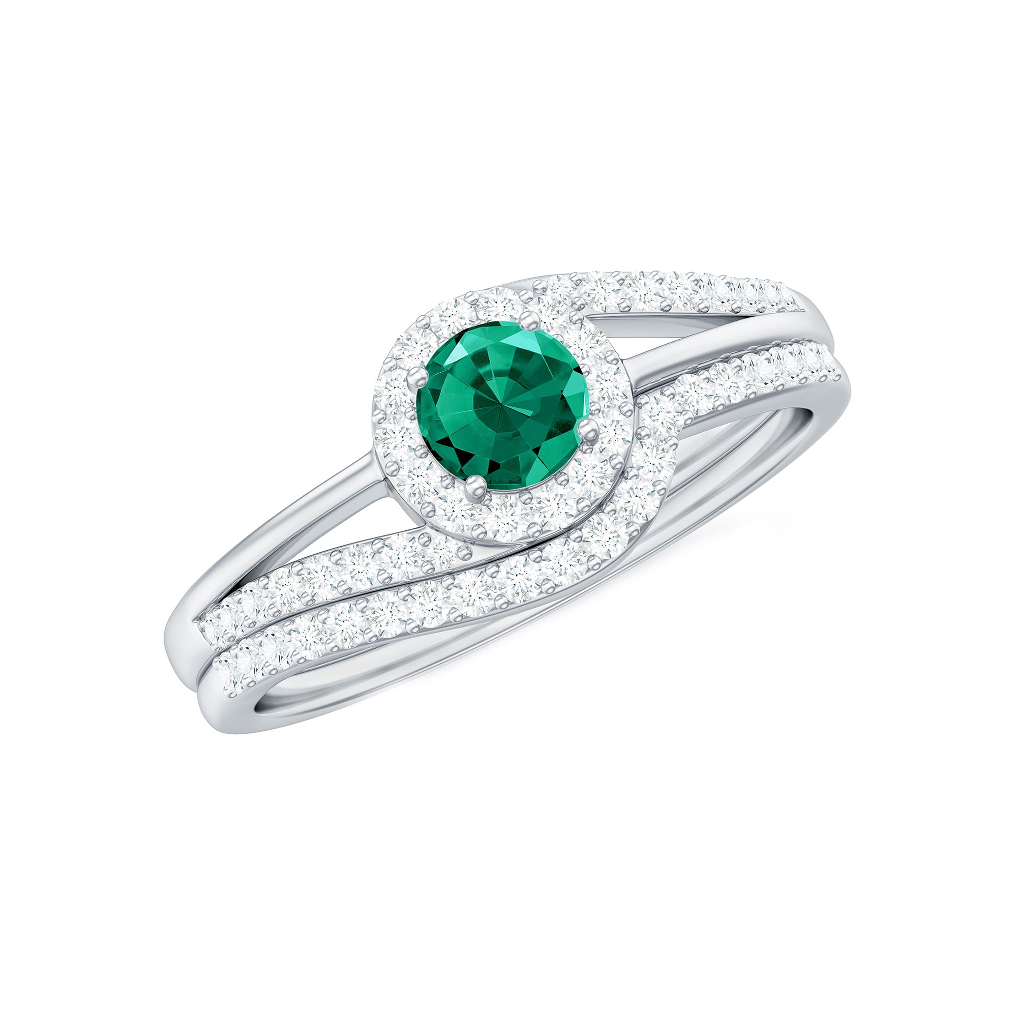 Certified Lab Grown Emerald Diamond Wedding Bridal Ring Set of 2