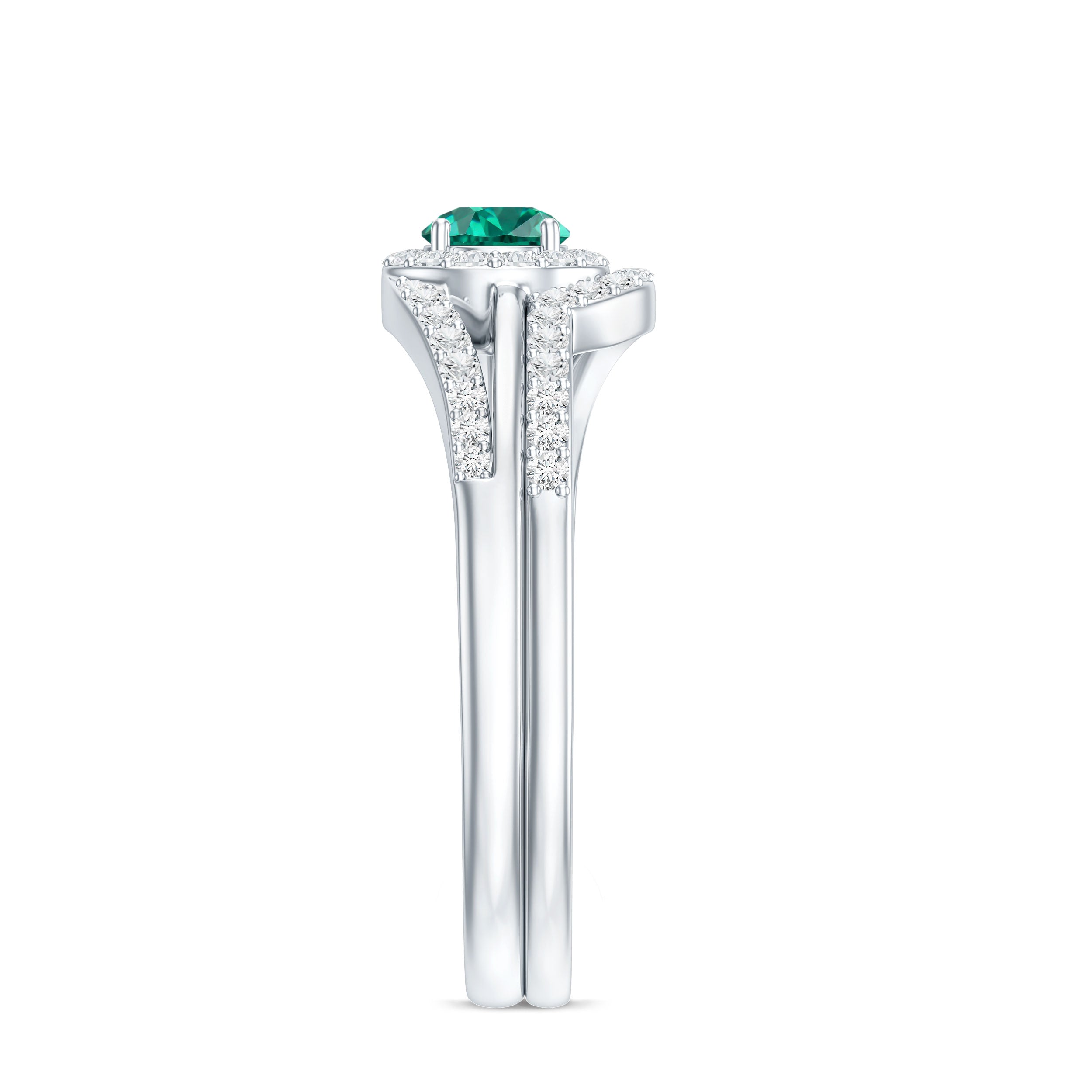 Certified Lab Grown Emerald Diamond Wedding Bridal Ring Set of 2 AAAA - Rosec Jewels