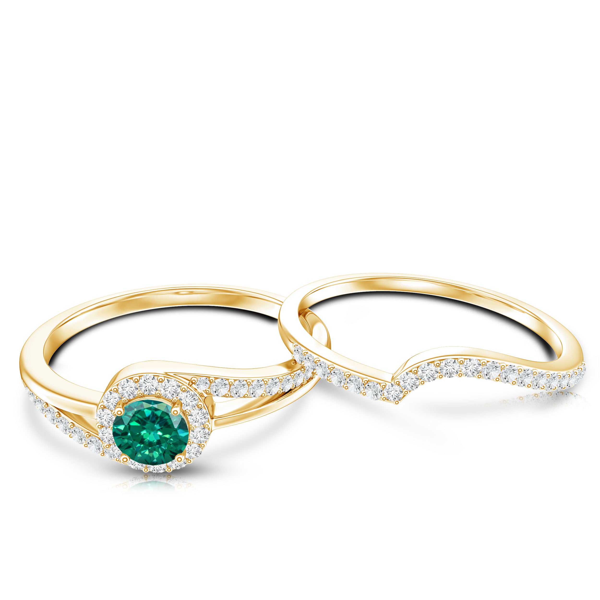 Certified Lab Grown Emerald Diamond Wedding Bridal Ring Set of 2 AAAA - Rosec Jewels