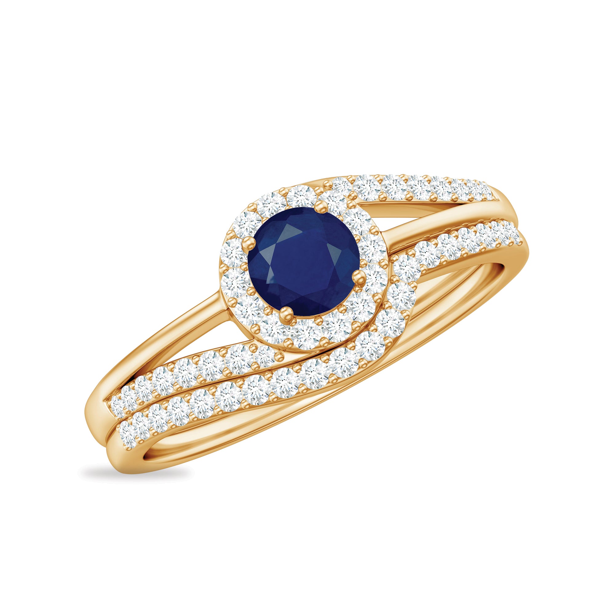Natural Blue Sapphire Wedding Engagement Ring Set with Diamond AAA - Rosec Jewels