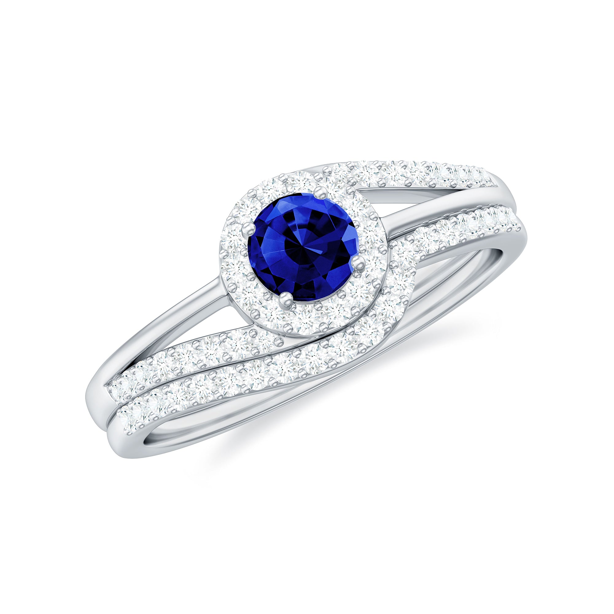 Minimal Created Blue Sapphire Engagement Ring with Diamond Enhancer