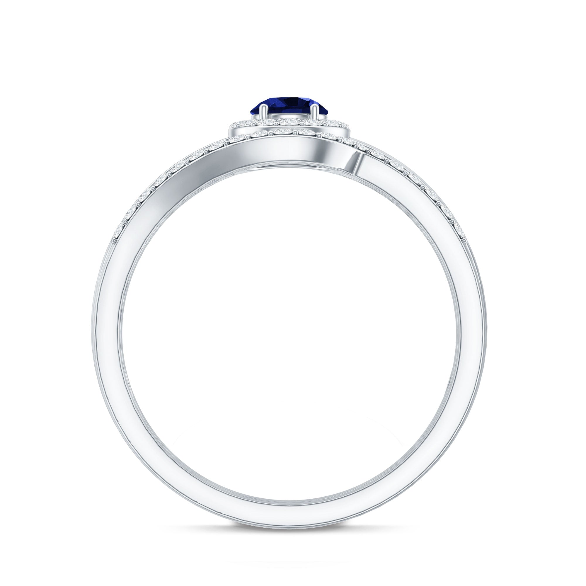 Certified Lab Grown Blue Sapphire Wedding Engagement Ring Set with Diamond AAAA - Rosec Jewels