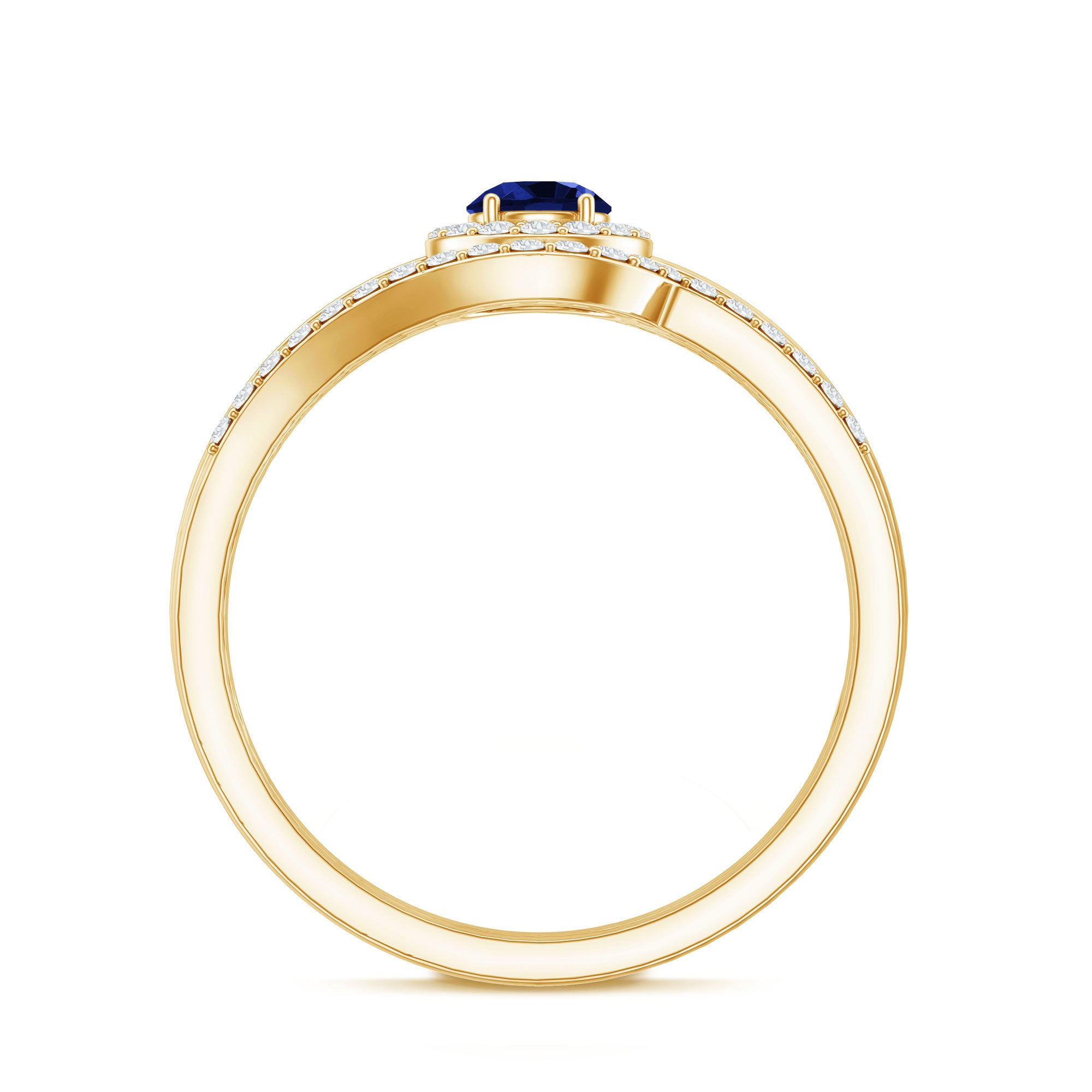 Certified Lab Grown Blue Sapphire Wedding Engagement Ring Set with Diamond AAAA - Rosec Jewels