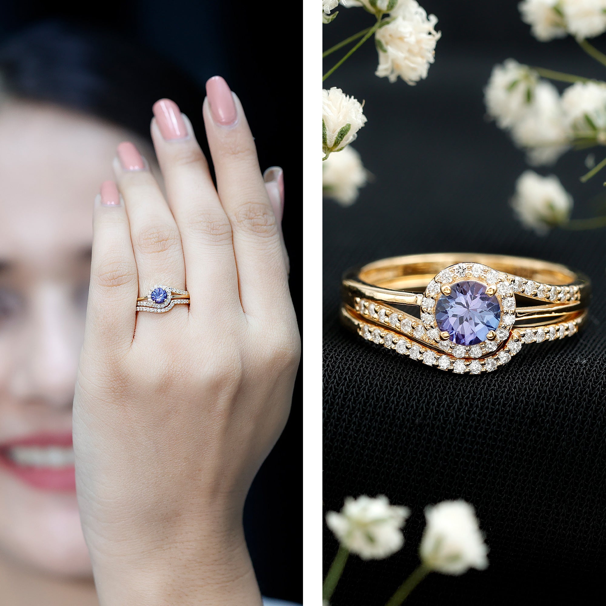 Rosec Jewels-Genuine Tanzanite Engagement Ring with Diamond Enhancer