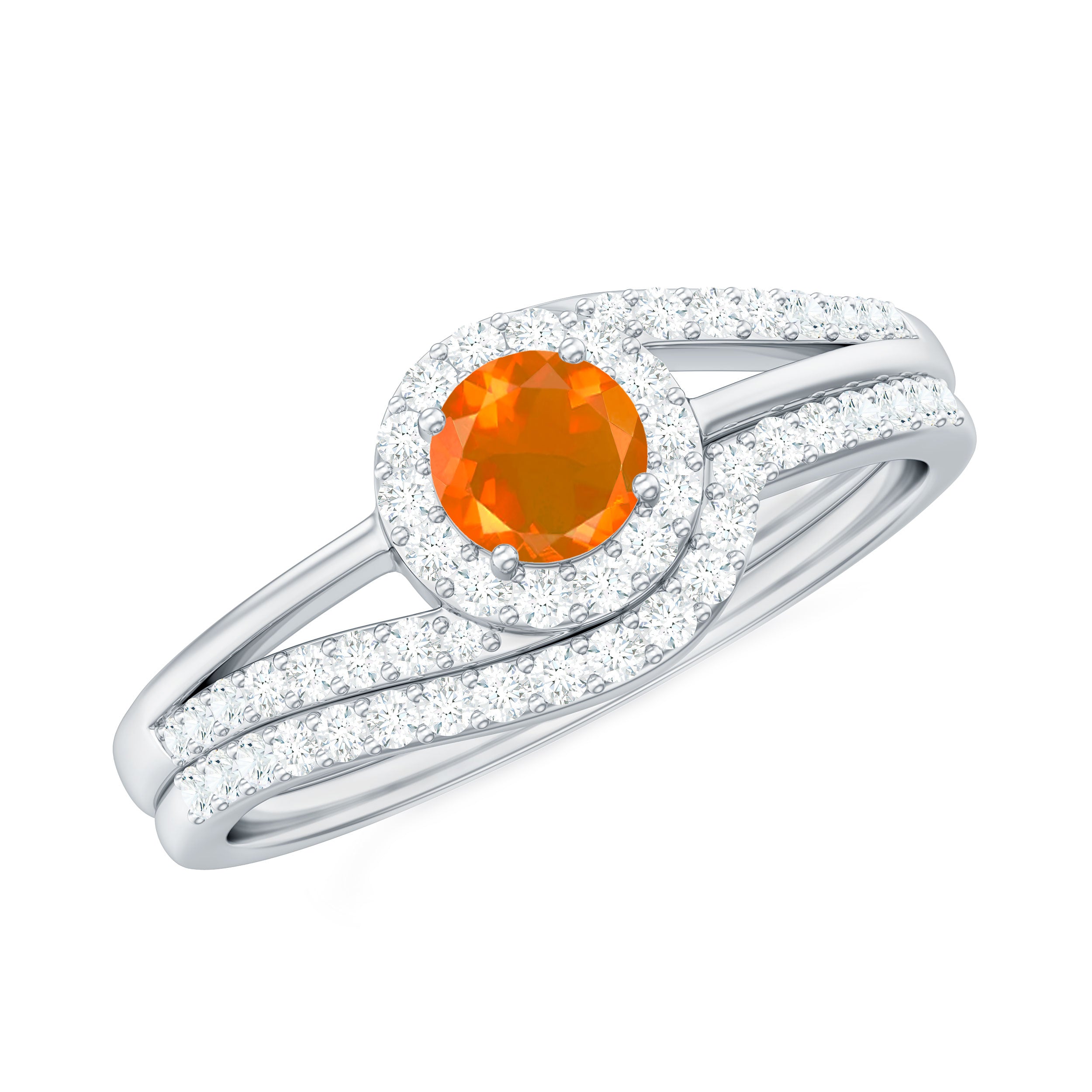 0.75 CT Minimal Fire Opal Engagement Ring with Diamond Enhancer