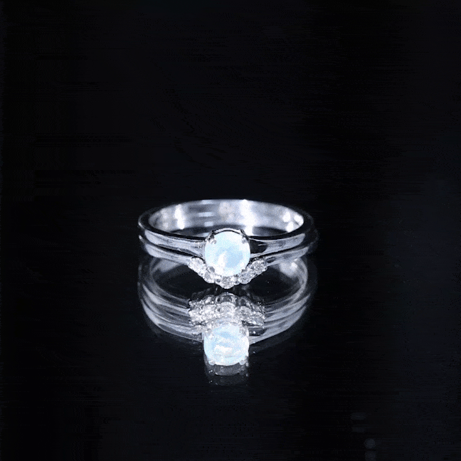 Minimal Ethiopian Opal Diamond Promise Ring Set AAA - Rosec Jewels