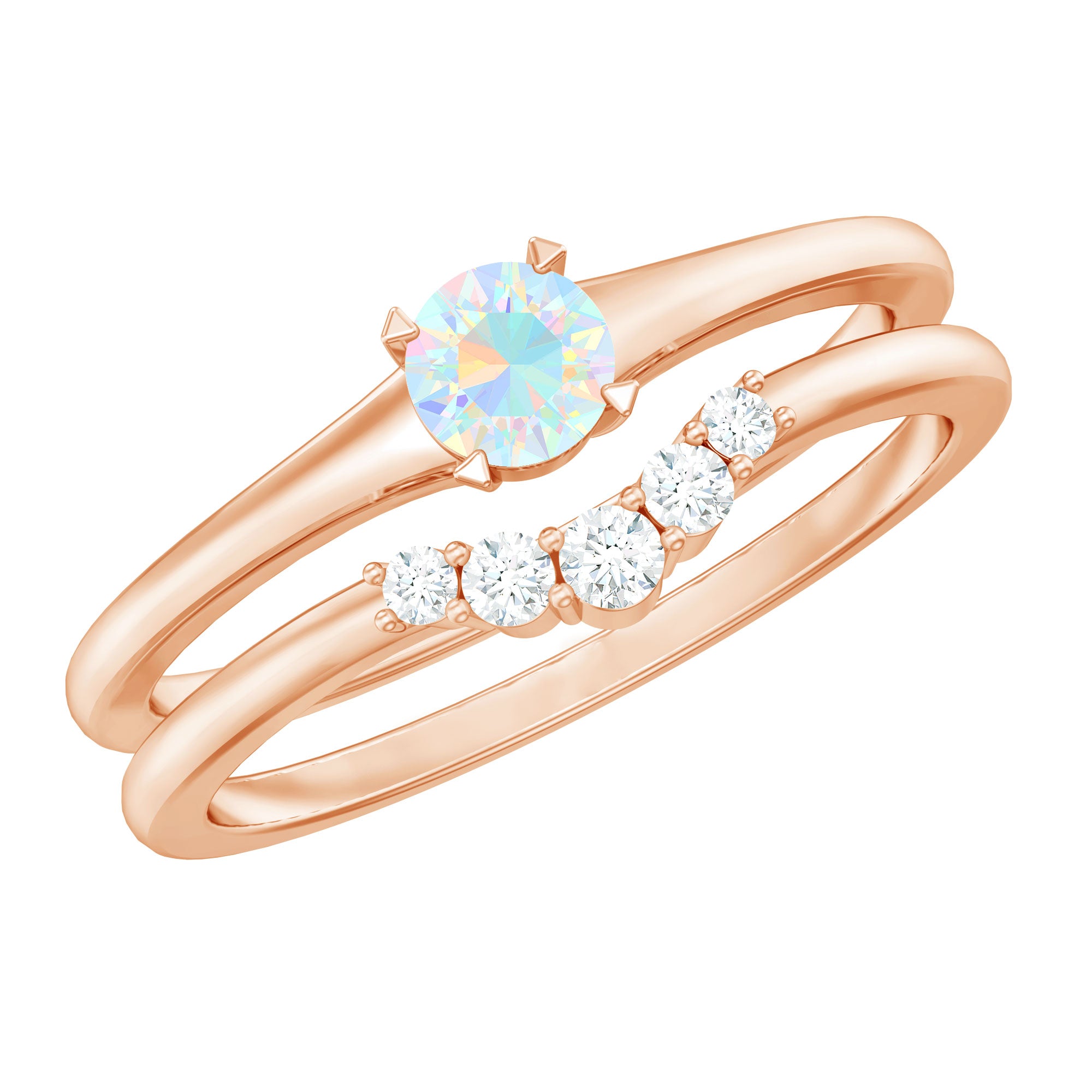 Minimal Ethiopian Opal Diamond Promise Ring Set AAA - Rosec Jewels