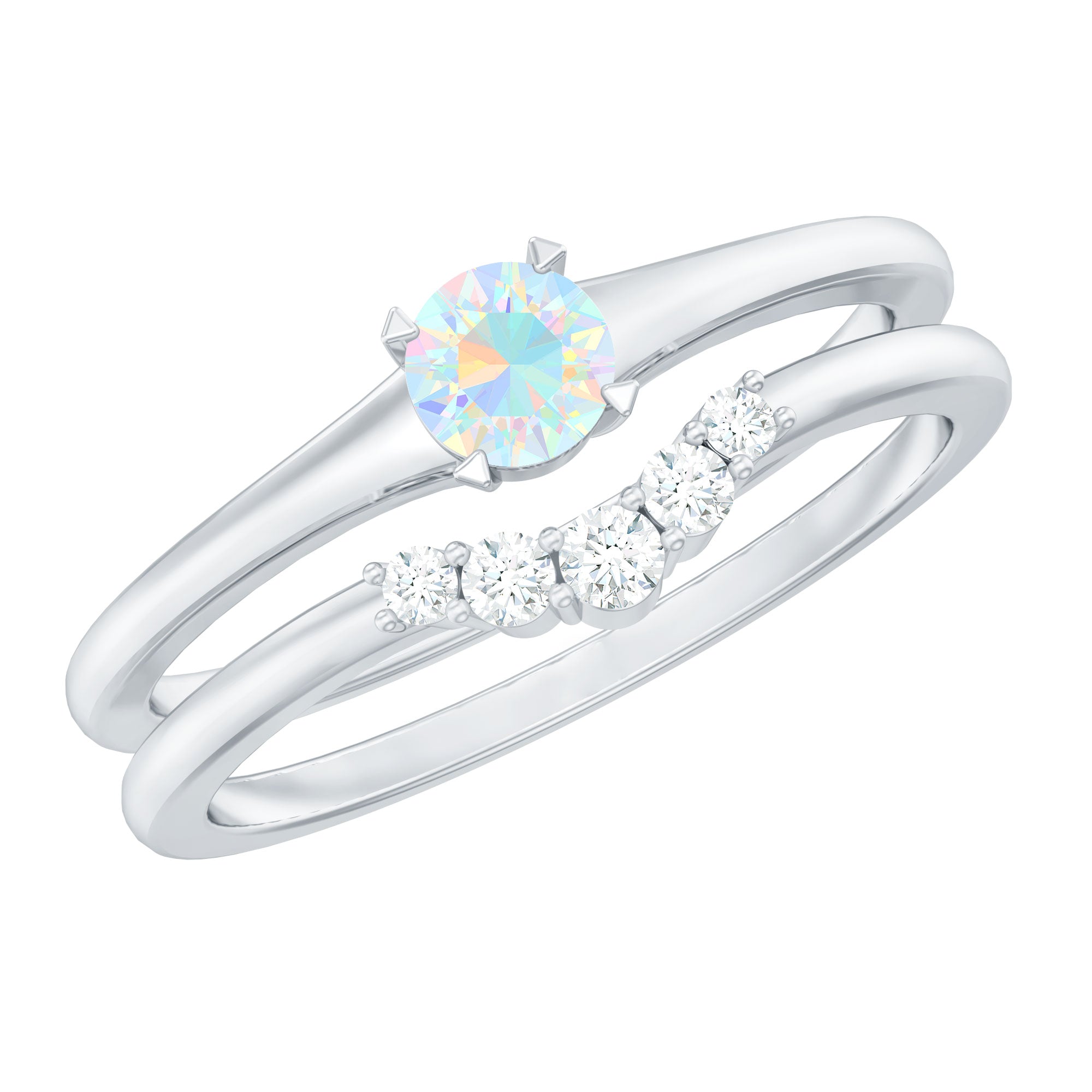 Minimal Ethiopian Opal Diamond Promise Ring Set