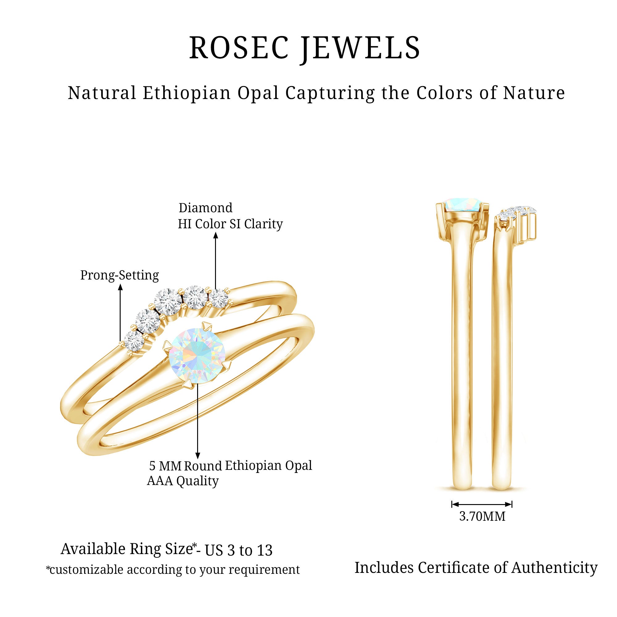 Minimal Ethiopian Opal Diamond Promise Ring Set AAA - Rosec Jewels