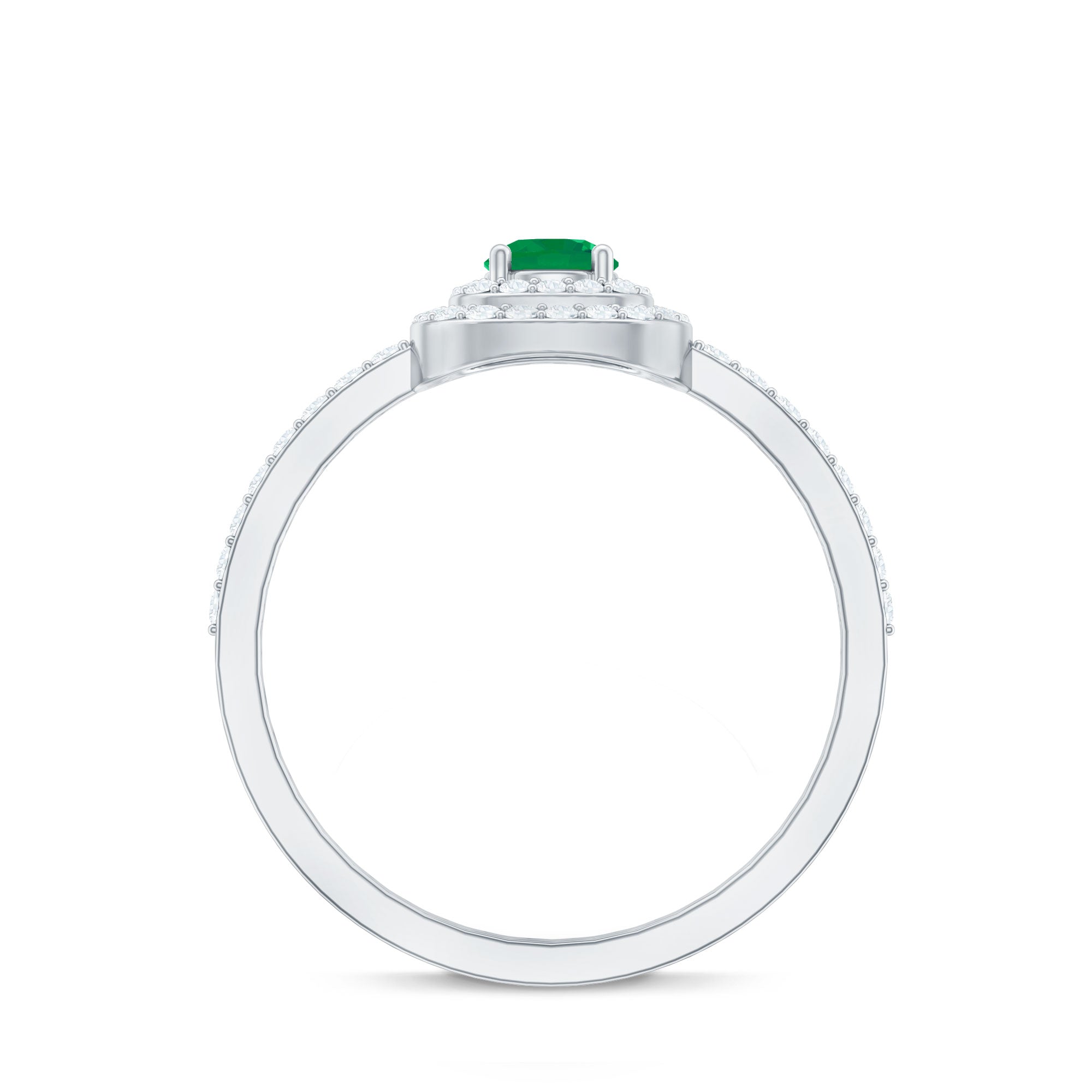 Round Emerald and Diamond Double Halo Engagement Ring AAA - Rosec Jewels