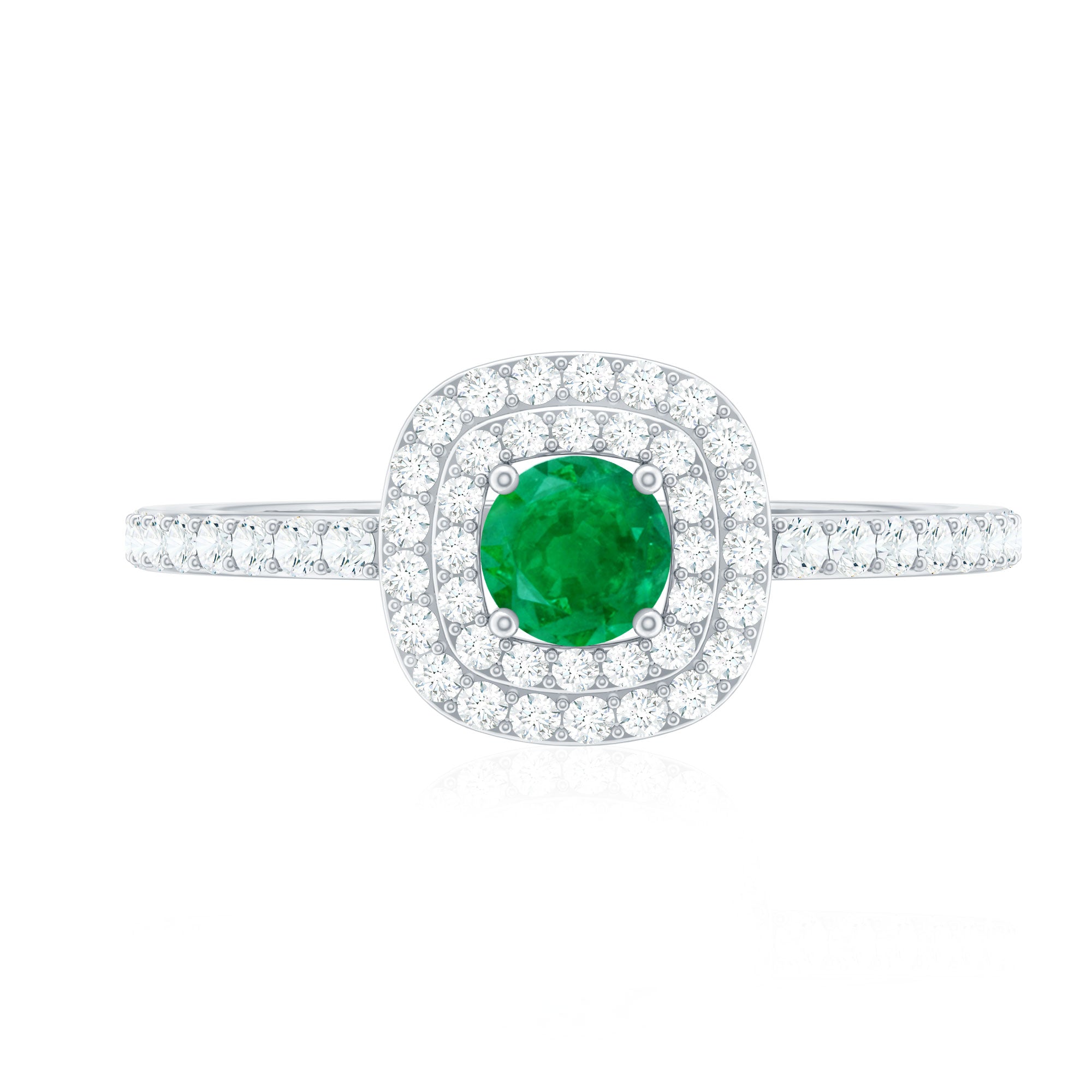 Round Emerald and Diamond Double Halo Engagement Ring AAA - Rosec Jewels
