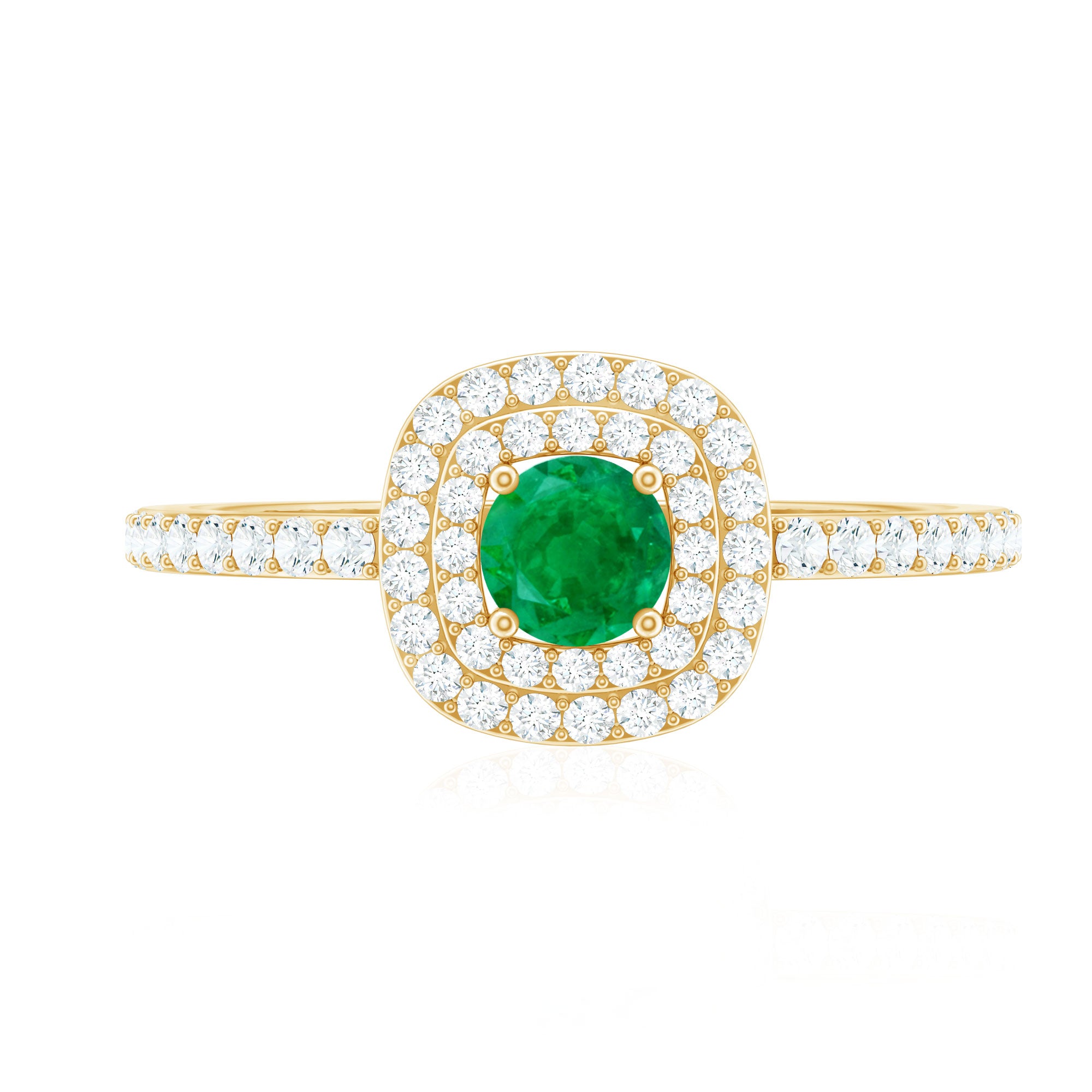 Round Emerald and Diamond Double Halo Engagement Ring AAA - Rosec Jewels