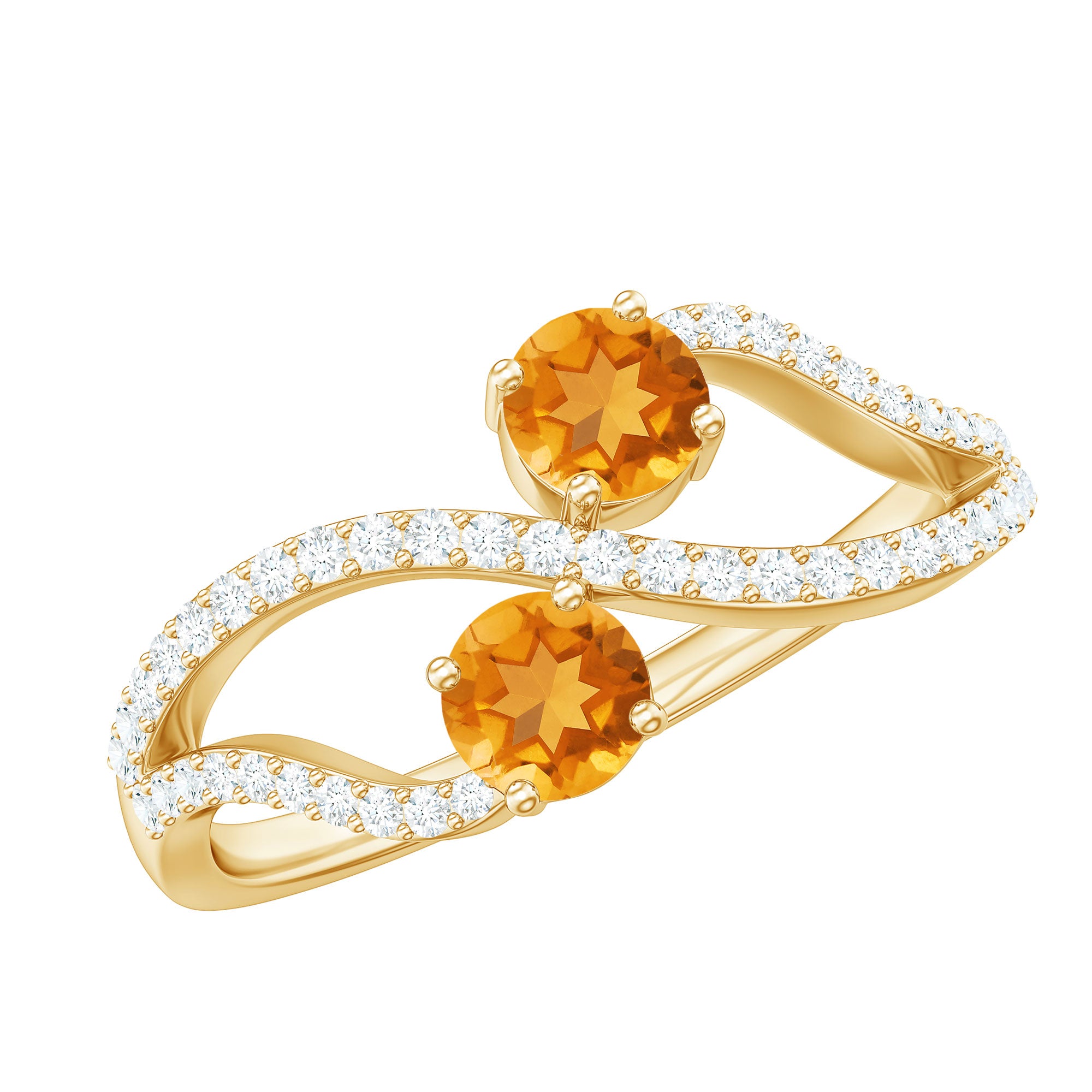 Rosec Jewels-Natural Citrine Toi Et Moi Engagement Ring with Diamond