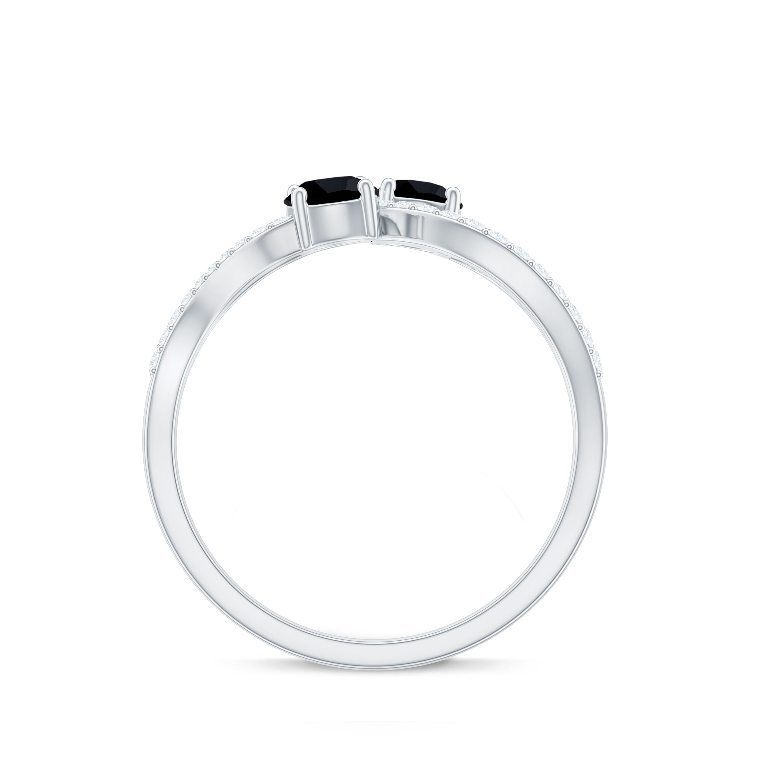 Natural Black Spinel 2 Promise Ring with Diamond AAA - Rosec Jewels