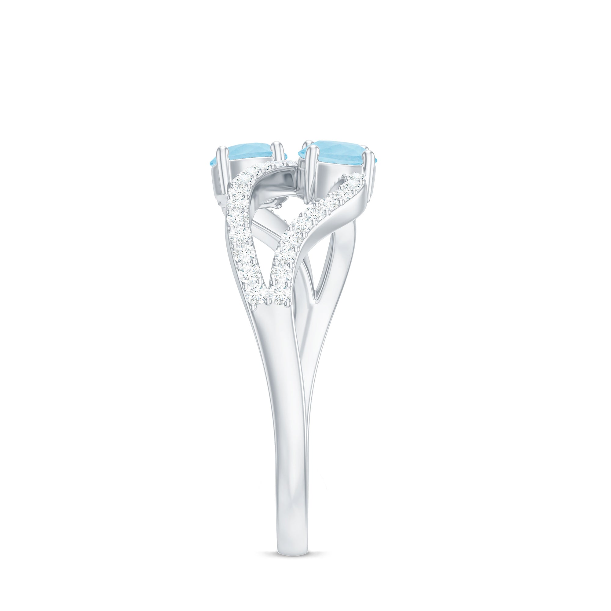 2 Stone Aquamarine and Diamond Infinity Promise Ring for Women AAA - Rosec Jewels