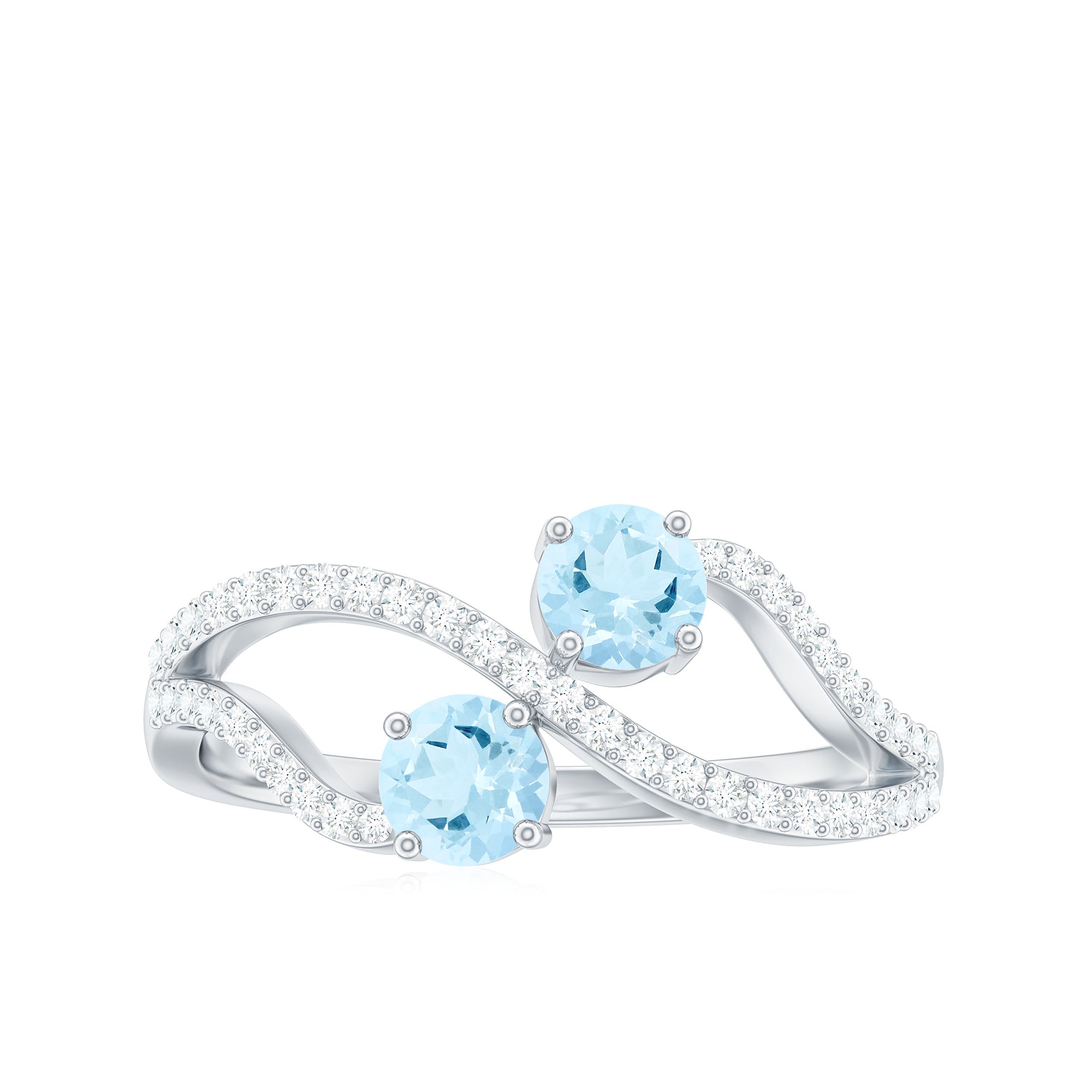 2 Stone Aquamarine and Diamond Infinity Promise Ring for Women AAA - Rosec Jewels