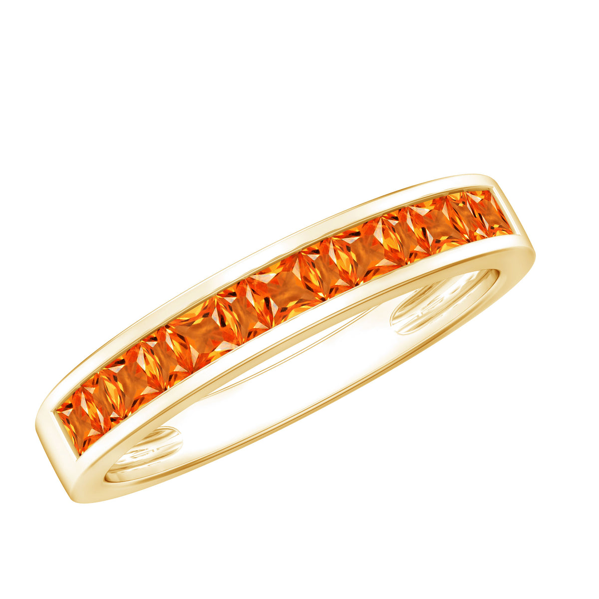 Princess Cut Lab Grown Orange Sapphire Half Eternity Band in Channel Set AAAA - Rosec Jewels
