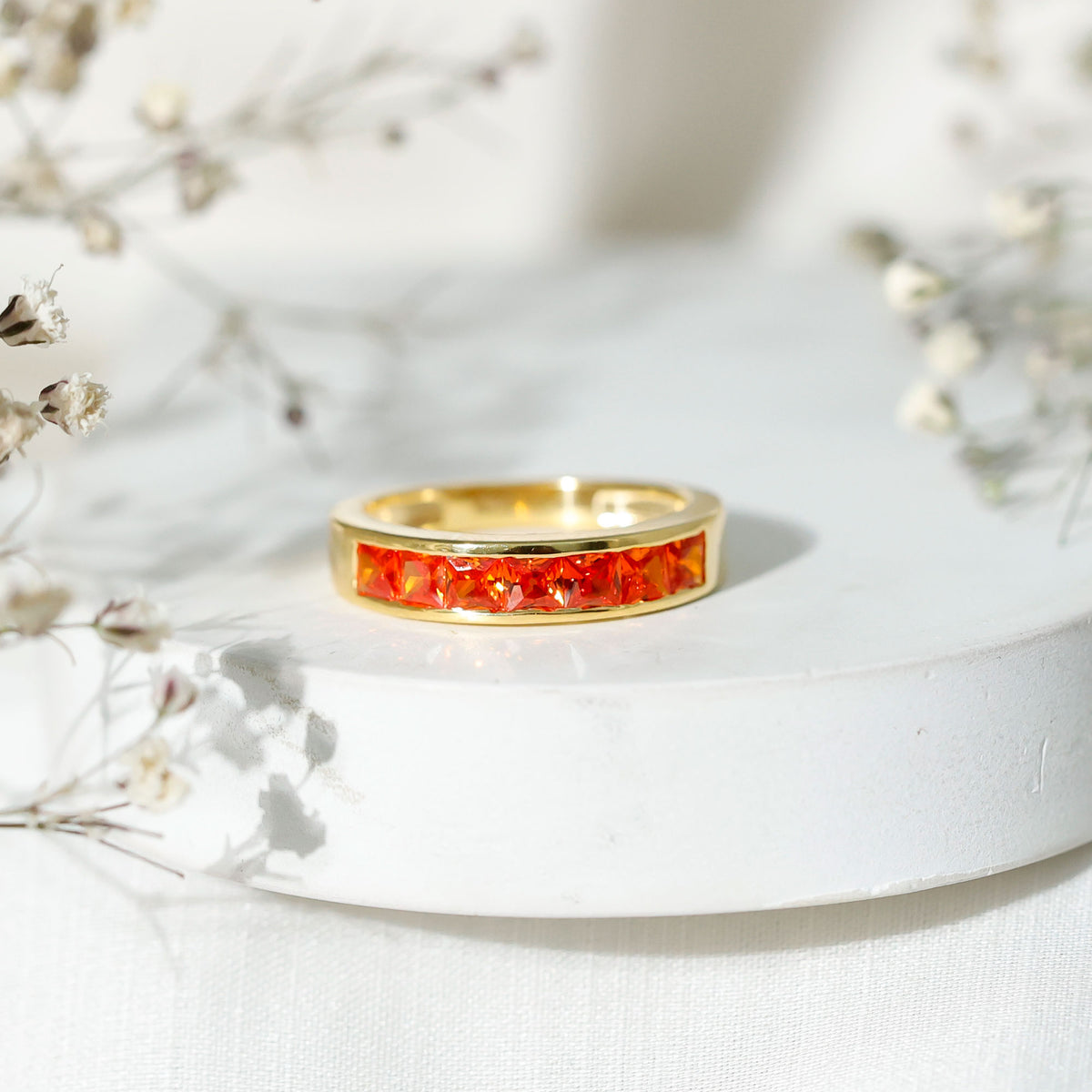 Princess Cut Lab Grown Orange Sapphire Half Eternity Band in Channel Set AAAA - Rosec Jewels