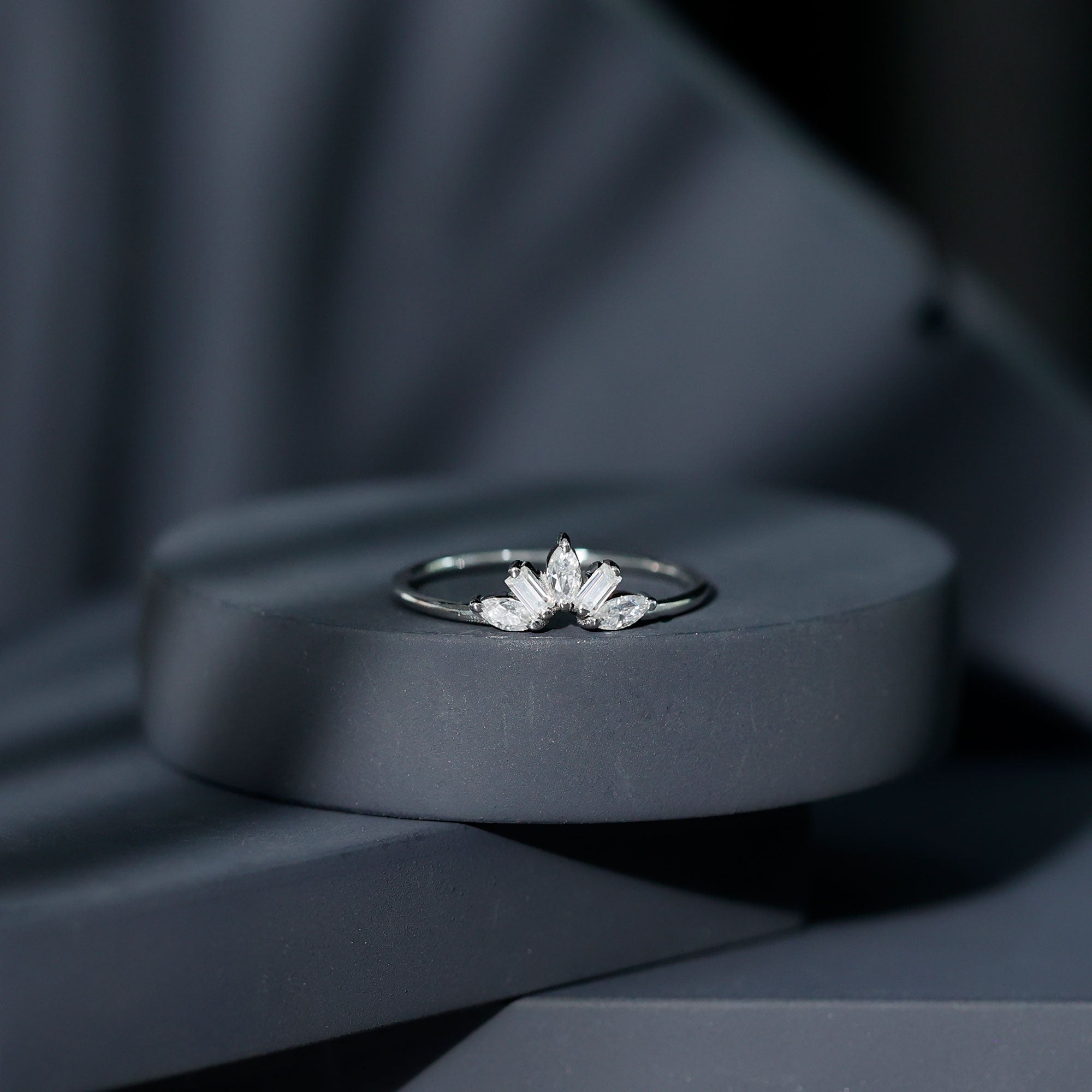 Marquise and Baguette Moissanite Enhancer Ring D-VS1 - Rosec Jewels
