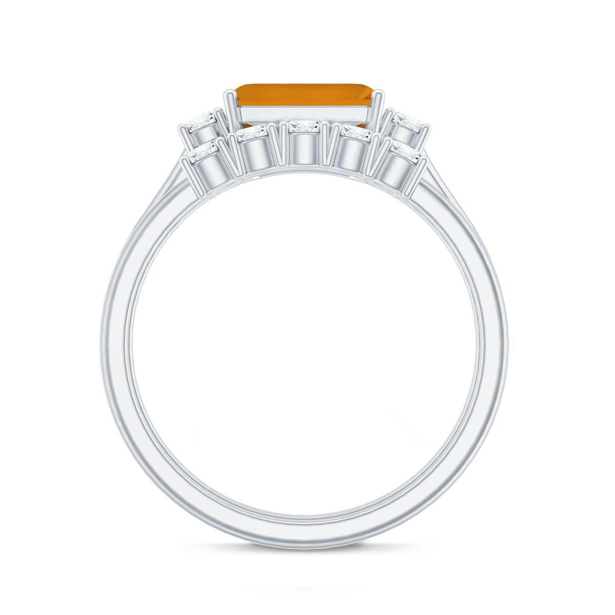 Certified Real Emerald Cut Citrine Wedding Engagement Ring Set with Moissanite AAA - Rosec Jewels